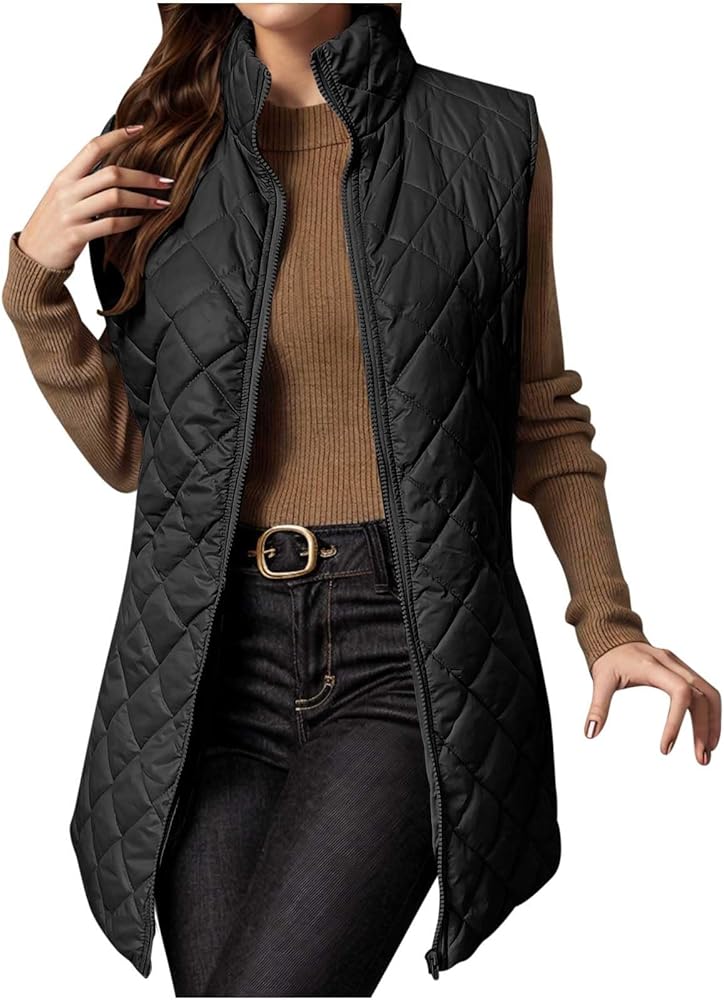 ジャケット・アウター VICTIM QUILTED BIG VEST Amazon.com: Womens Long Quilted Vest Sleeveless Pockets Full