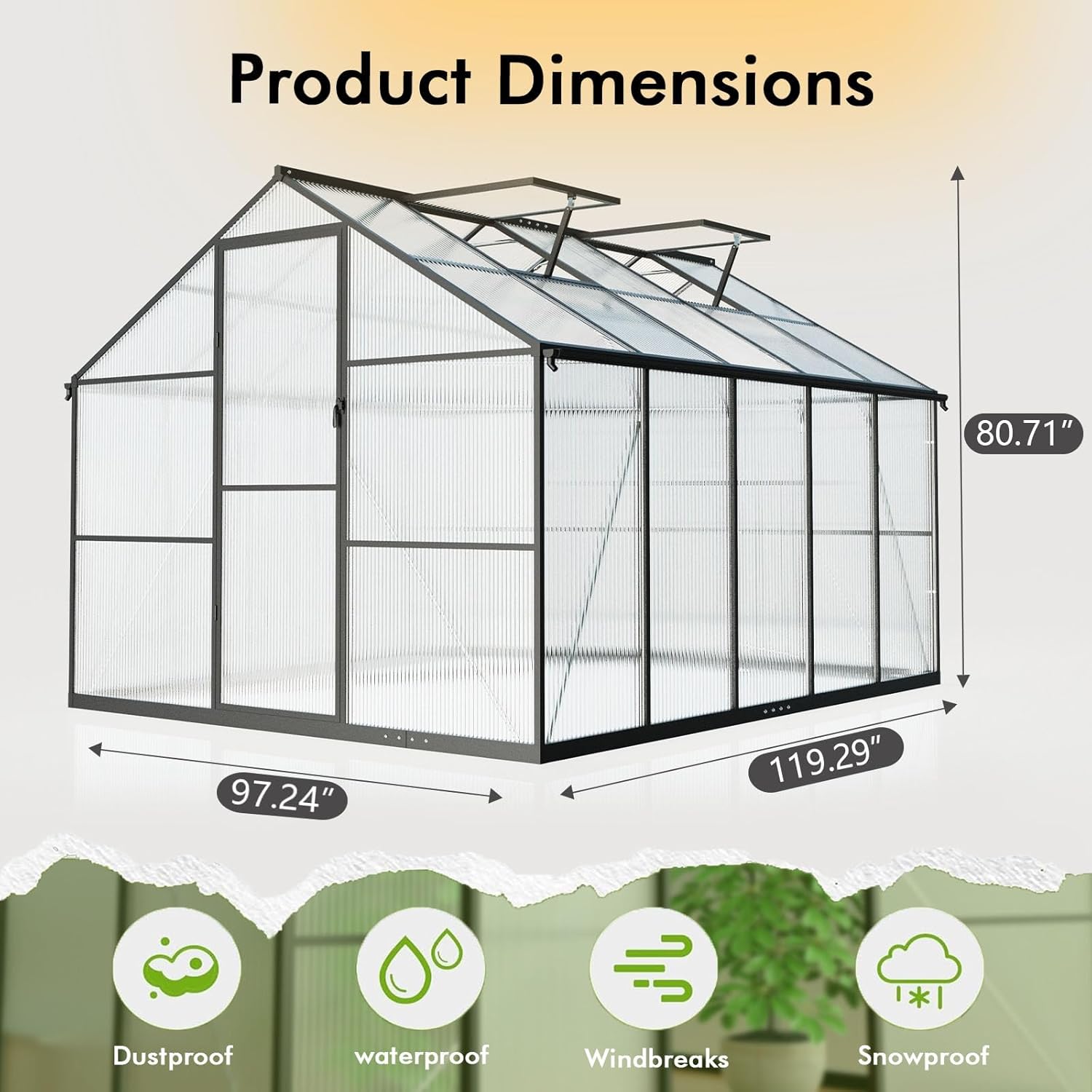 8X10FT Green Houses for Outside with Electronic Thermometers, Walk-in Greenhouse Kit with Drainage Channel Roof Vent for Backyard, Greenhouses for Winter Withstands Strong Wind or Snow