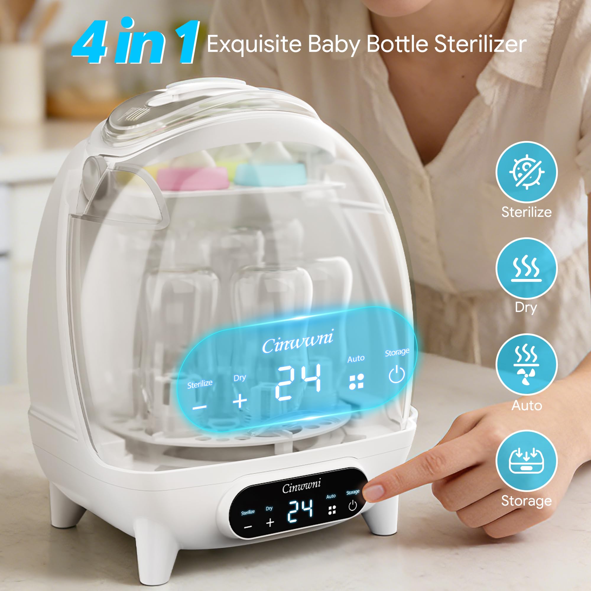 Esterilizador y secado de biberones, capacidad para 7 biberones, tetinas, accesorios, diseño de ahorro de espacio, filtro de aire