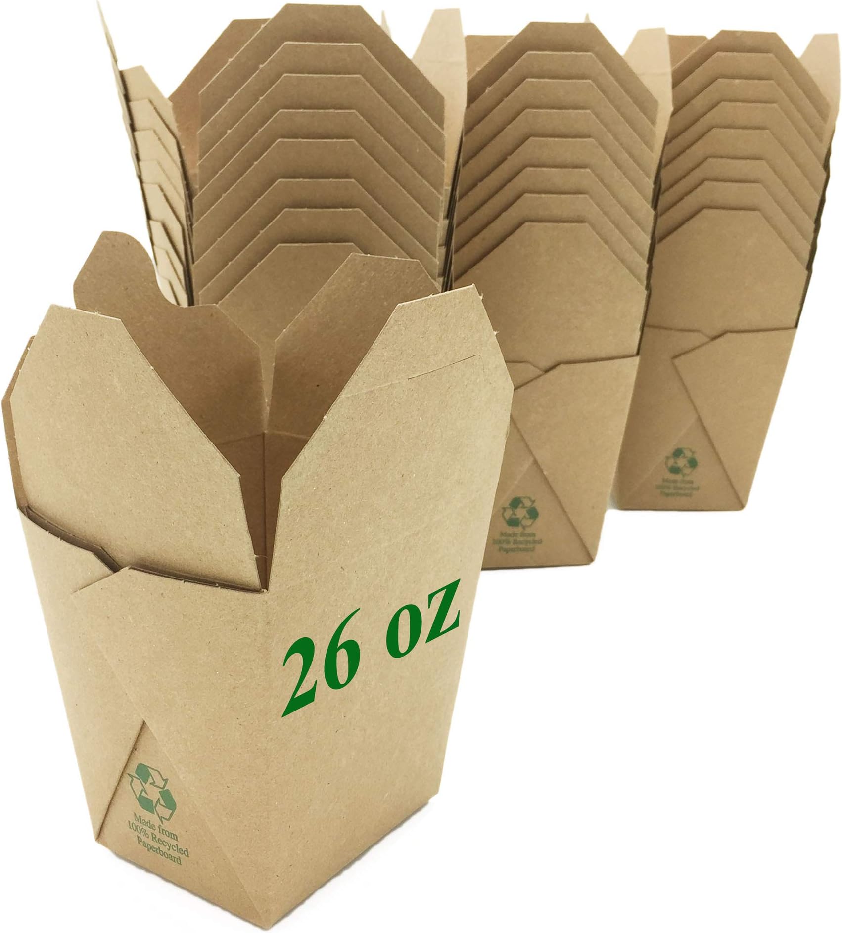 Takeout Food Container Boxes - Microwavable - Pack of 25 - Disposable - Recyclable - Easy Fold and Close Chinese Box - Kraft Brown (26 oz)