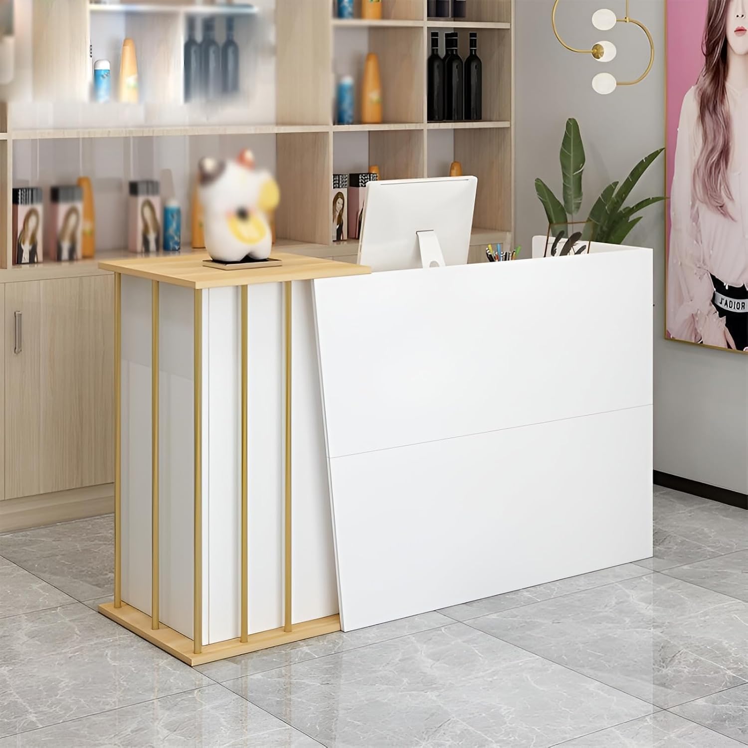 Moderne Rezeptionstheke mit abschließbaren Schubladen und Stauraum, Empfangstresen für Salon, Büro, Hotel oder Laden, Kompakter Empfangstisch, Kassentheke und Empfangsmöbel