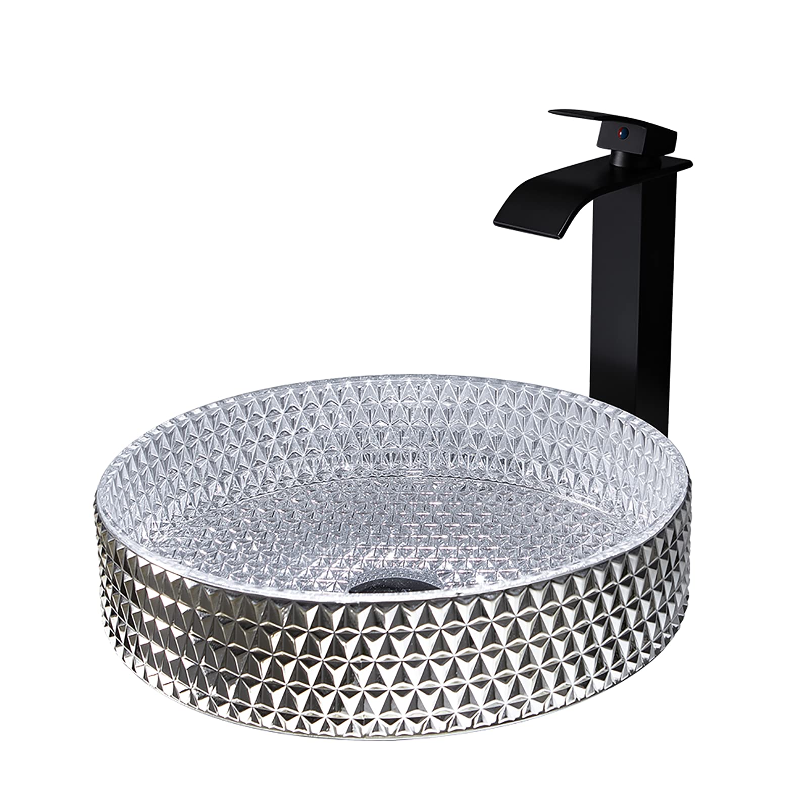 CWCQGH Bathroom Vessel Sink Vanity Glass Bowl Cylindrical Countertop Above Counter Art Basin with Waterfall Faucet and Pop Up Drain