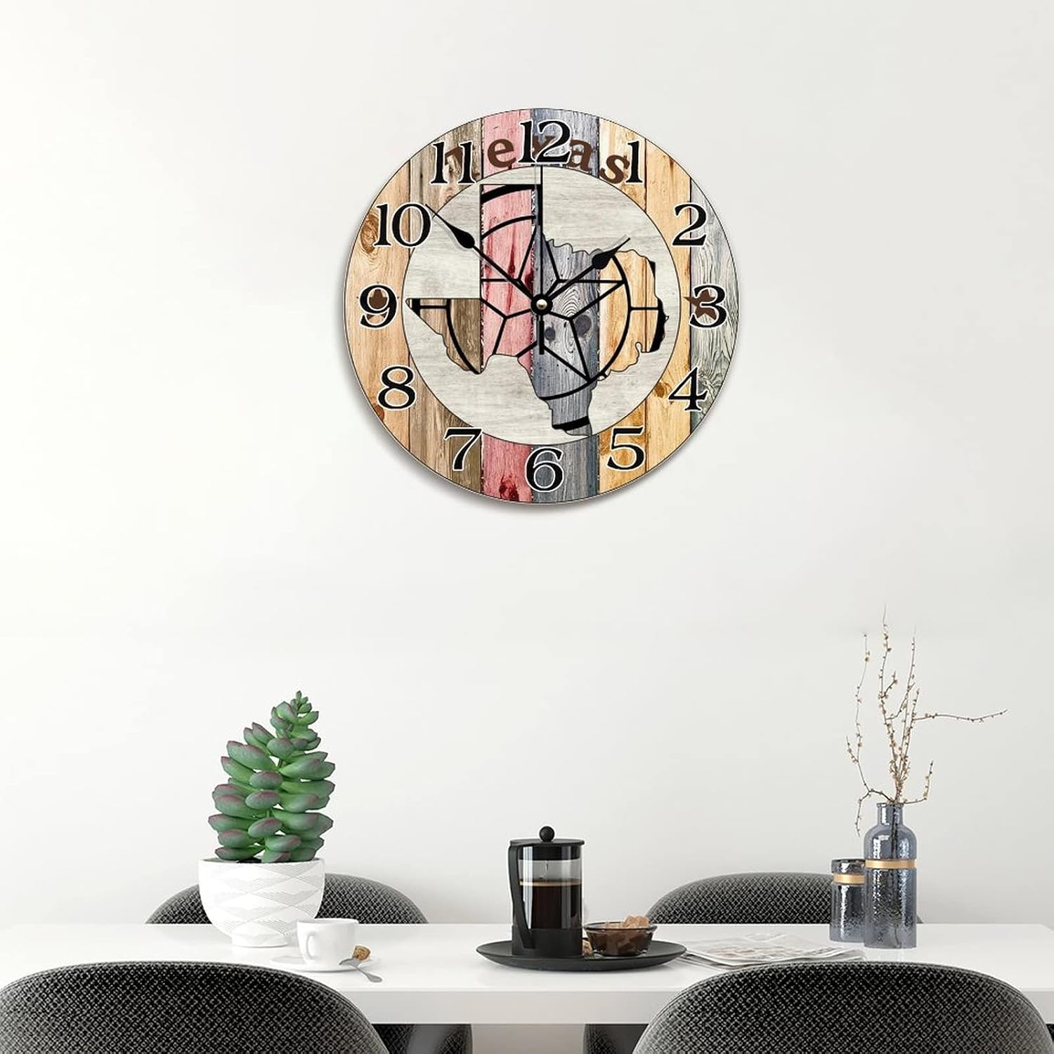 Rustic Wall Clock Western Texas Star Clock Vintage Weathered Boards Texas Map Large Wall Clocks Battery Operated 12 Inch Silent Home Decor Wall Decor for Bedroom Living Room Kitchen School Office