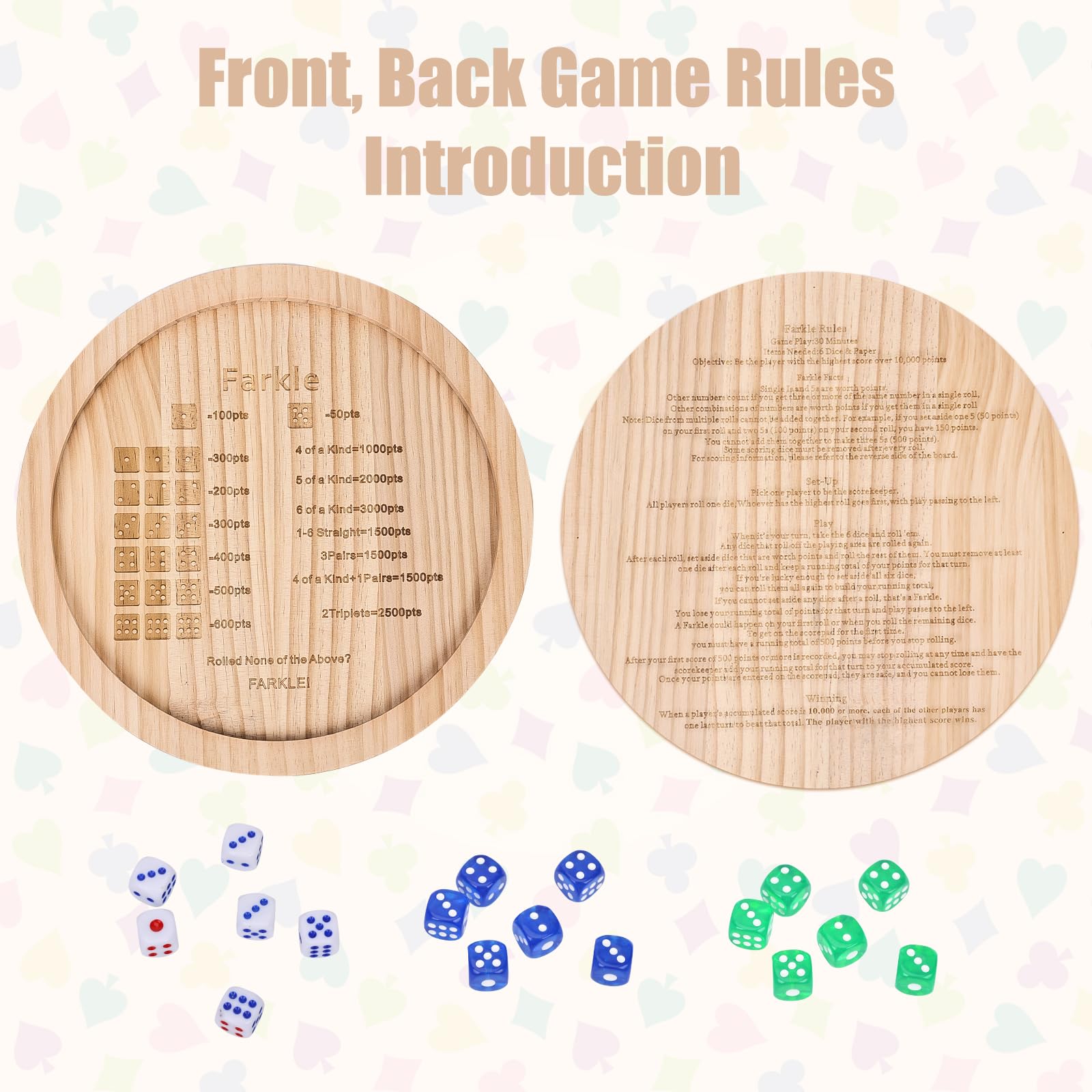 Wooden Farkle Dice Tray Set, Farkle Classic Dice Game Board with 12 Inch Tray 6 Pearl Dice 1 Score Pad and 4 Markers, Holder for The Classic Family Game - Image 3