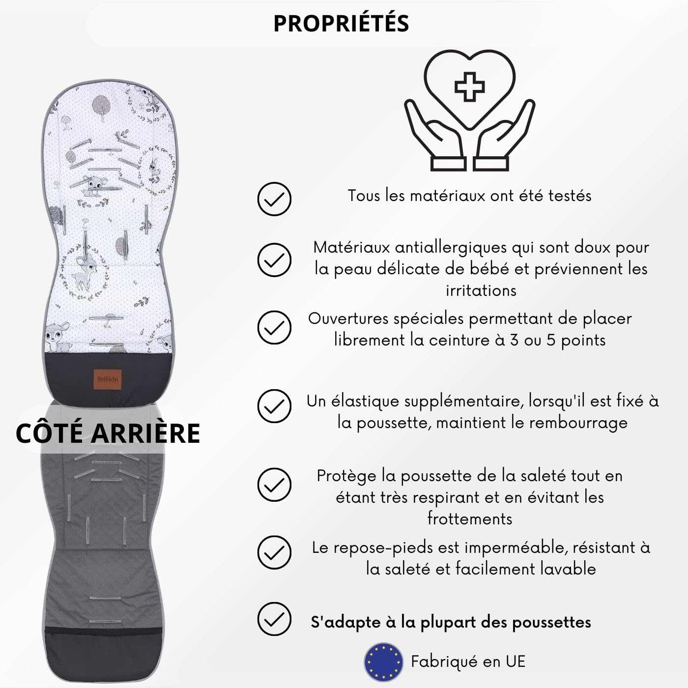 Bellochi Coussin Poussette Universel Été Matelas Poussette Universelle - Coussin Reducteur Poussette Universel et Aéré avec Coussin Anti-Choc -Coton et Velours - Bambi Baby