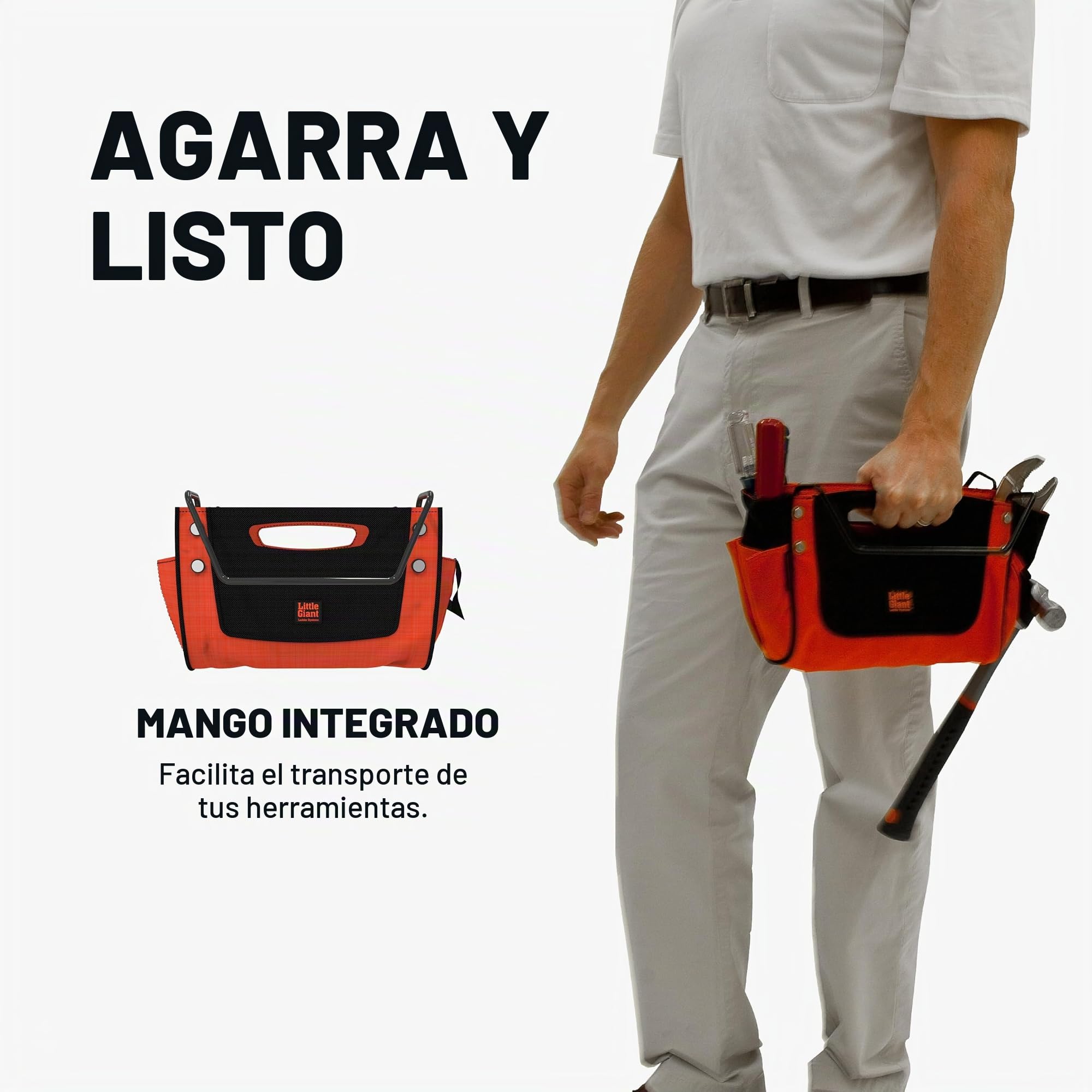 Little Giant – 15040 – 001 Cargo Hold Bolsa de Herramientas para Escalera | Bolsa de herramientas de sujeción de carga, peldaño de escalera acoplable, material de nailon y acero