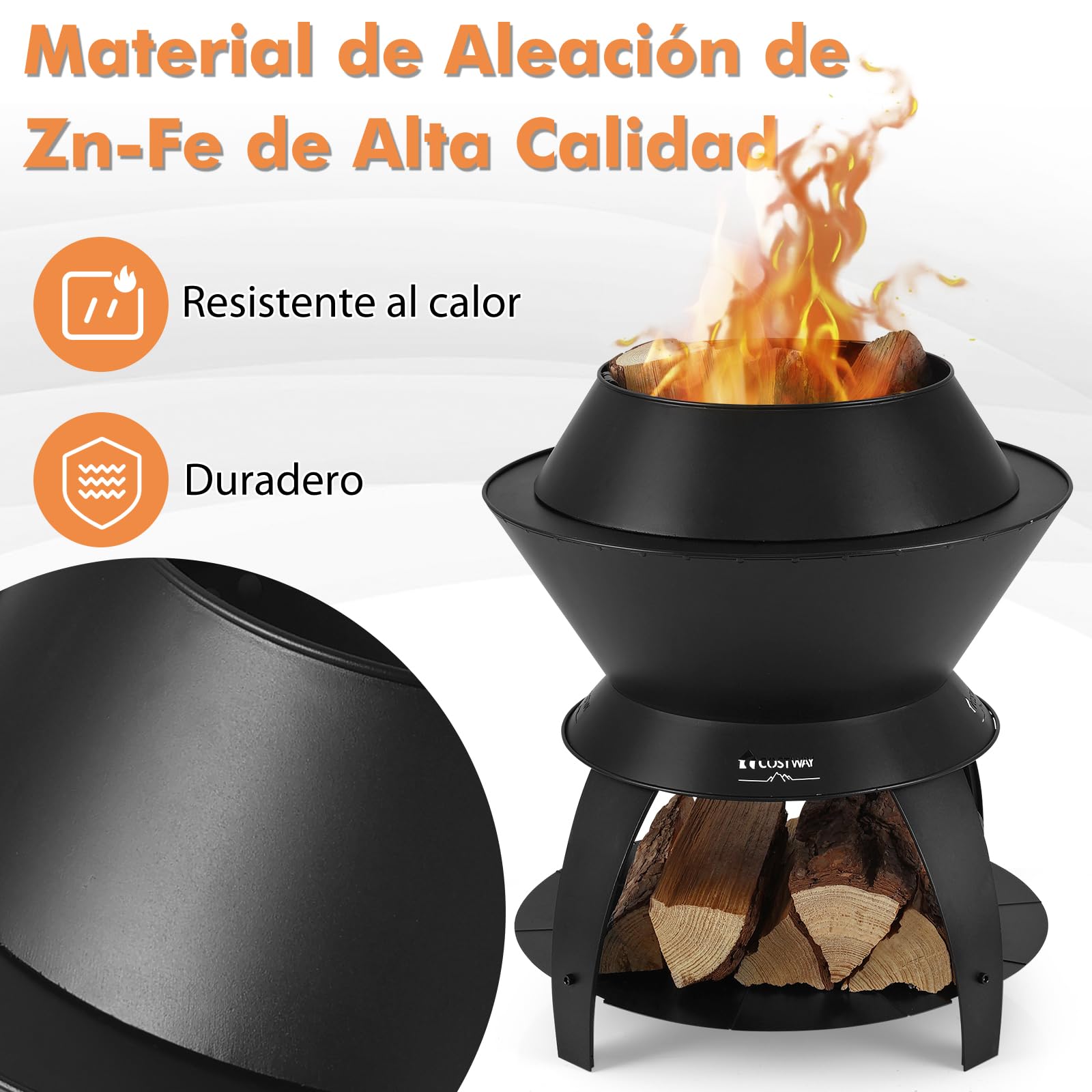 GOPLUS Brasero Sin Humo De 50 Cm, Brasero De Pellets De Leña con Cenicero Y Anillo De Wok Extraíble, Brasero Exterior 3 En 1 con Segunda Combustión para Acampar, Barbacoa, Hoguera En El Patio Trasero