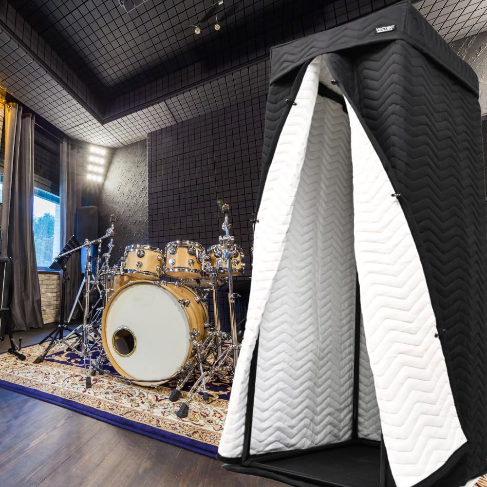 Portable Vocal Booth with 360° Reverb Isolation, Echo-Free Recording Booth for Voice-Over, Podcast & Music - Home Studio with Thick Sound Dampening Blankets
