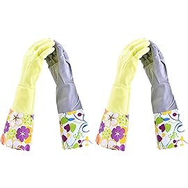 Household Gloves Latex-Free, 15 Long Cuff, Soft Lining, Adjustable Strap, Multi-Layer Protection, Flexible, Comfortable, Chemical-Resistant, Reusable for Cleaning, Dishwashing, 4 Pair Medium