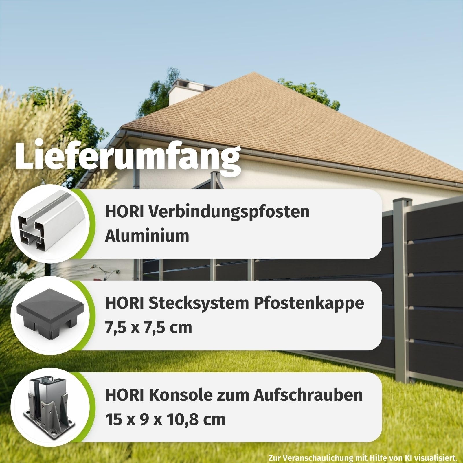 HORI WPC Sichtschutz-Zaun Design Komplettset Stecksystem Robuster Windschutz Modernes Lamellenzaun; Ideal für Garten & Terrasse - Anbauelement Halbhoch - zum Einbetonieren - Anthrazit