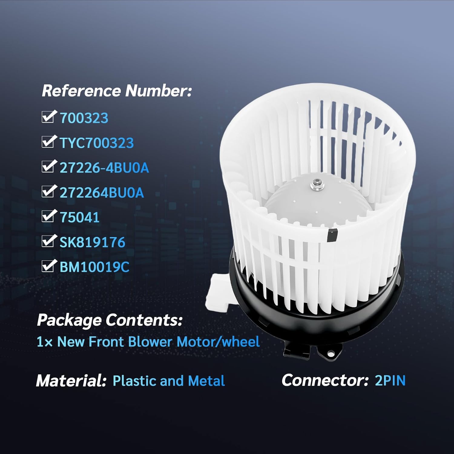 Front Blower Motor 700323 HVAC Blower Motor Fan Assembly for Rogue l4 &Rogue Sport l4 2.0L 2017-2019 for Rogue l4 2.5L 2014-2019