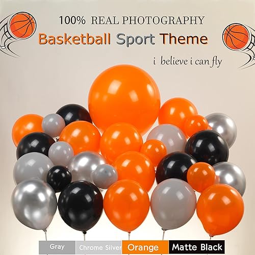 Miniatura 2 de Kit de arco de guirnalda de globos de baloncesto, 136 piezas naranja, gris, negro, blanco y plateado con globos de estrella de aluminio para fiesta