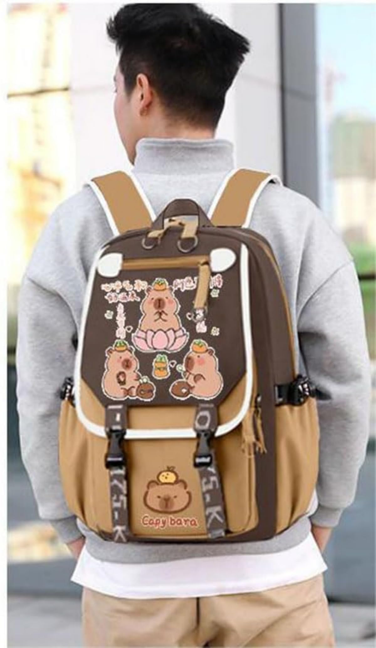 Zaino Capybara Per Bambini - Nylon Resistente E Spazioso - Con Tasche Per Laptop