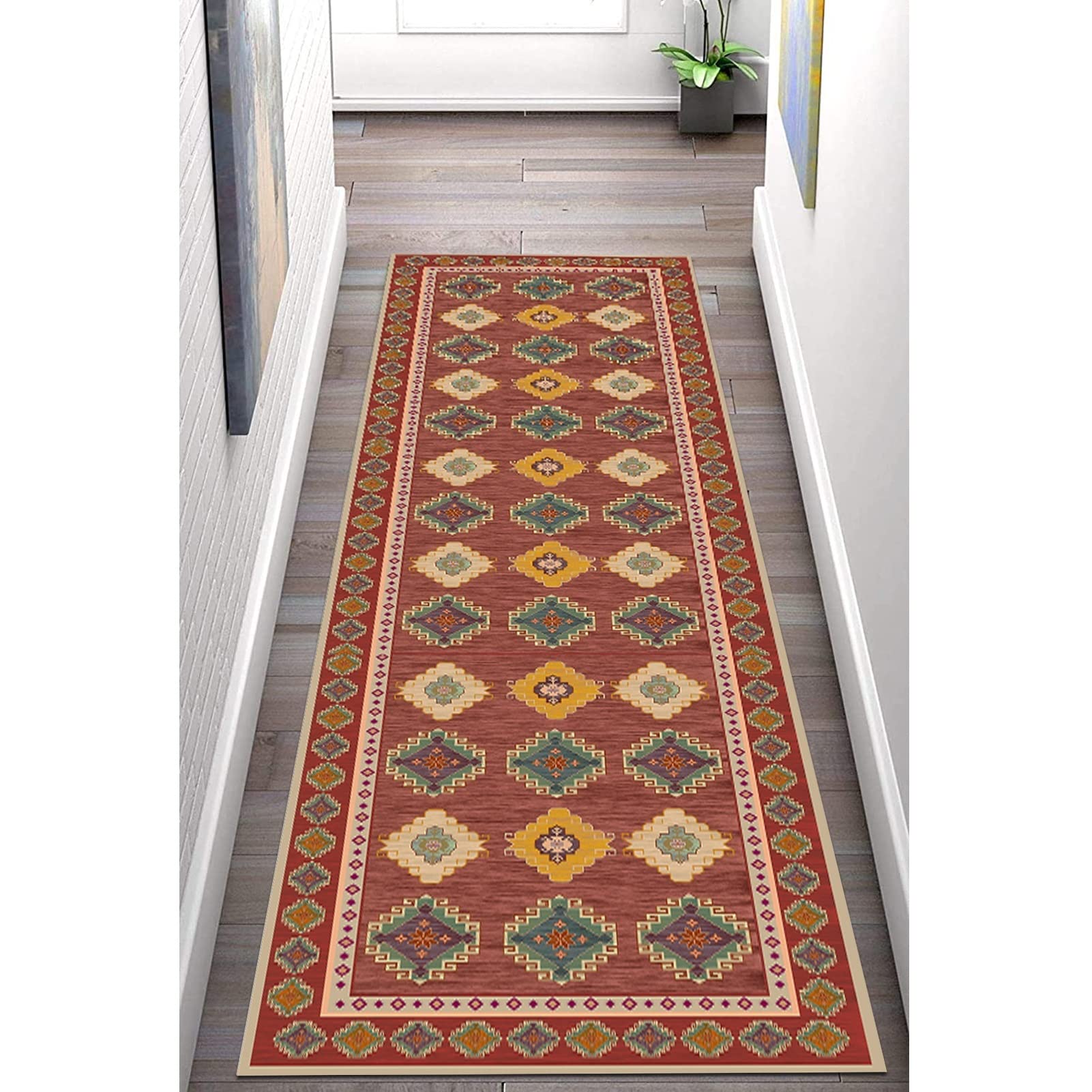 Yjrbz Red Vintage Rug Runner For Hallway Stairs, Width 60Cm/ 70Cm/ 80Cm/ 100Cm/ 120Cm Available, Commercial Hotel Kitchen Hall Corridor Carpet Runner (Size : 70X400cm/2.3Ftx13.1ft)