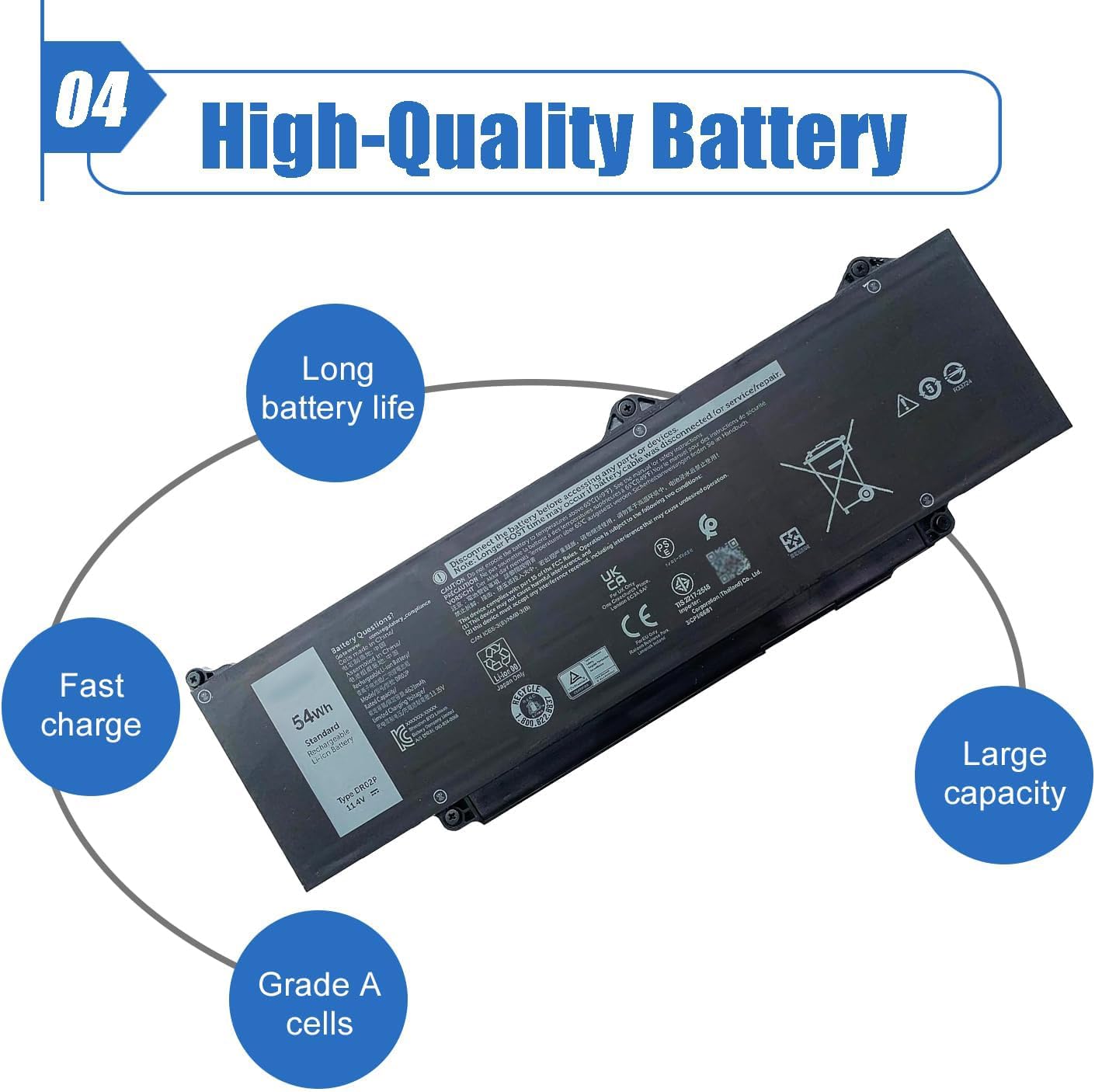 Dentsing 54Wh DR02P R73TC Laptop Battery Compatible with Dell Latitude 5550 5540 5450 5440 Precision 3590 3580 3480 3490 Series 2X1V9 02X1V9 803W6 0803W6 11.4V 4623mAh