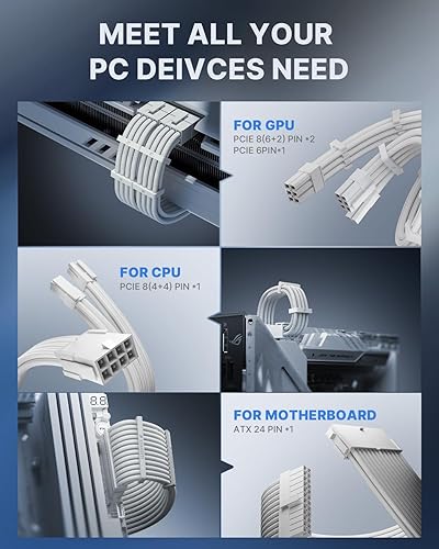 Miniatura 5 de AsiaHorse Cables de alimentación de extensión de cable PSU de 16 AWG, cable de extensión de manga modificada para fuente de alimentación