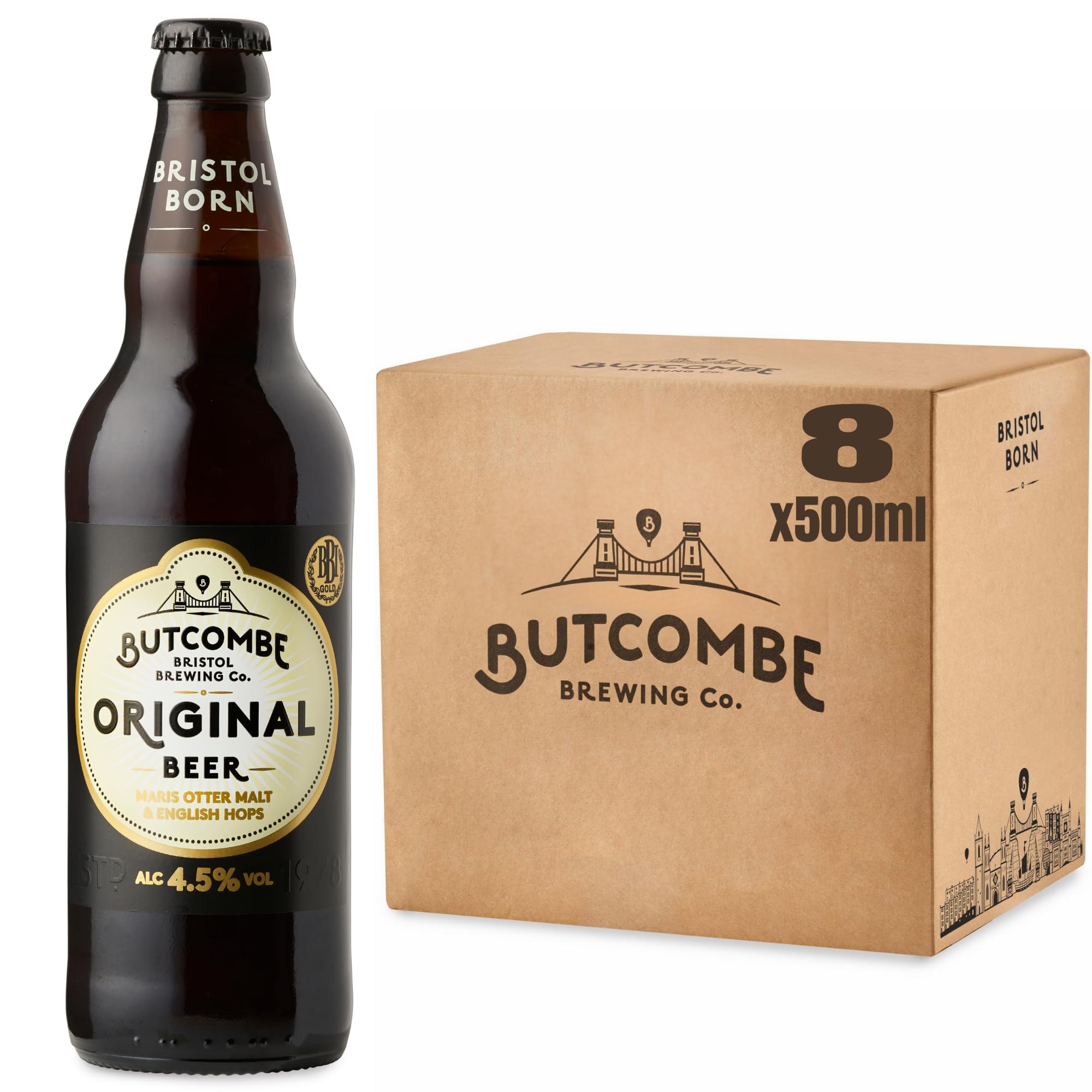 Butcombe Brewery, Original Beer Bottles, Vegan Friendly, Bitter, Clean and Refreshing, 8 x 500ml