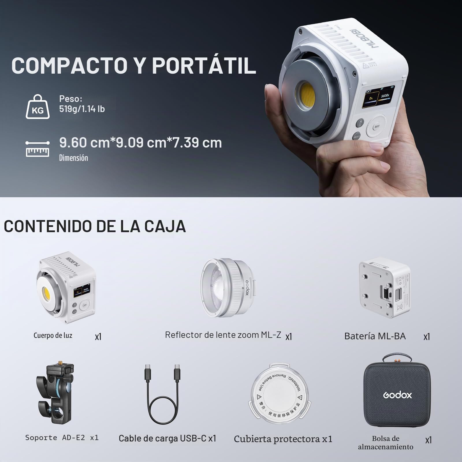 GODOX ML80Bi - Luz LED de Video con batería Bicolor 2800-6500K CRI/TLCI 96+, Sistema magnético de Montaje rápido, 11 Efectos FX, atenuación 0-100% para luz de videorgrafía para vlogging y filmación
