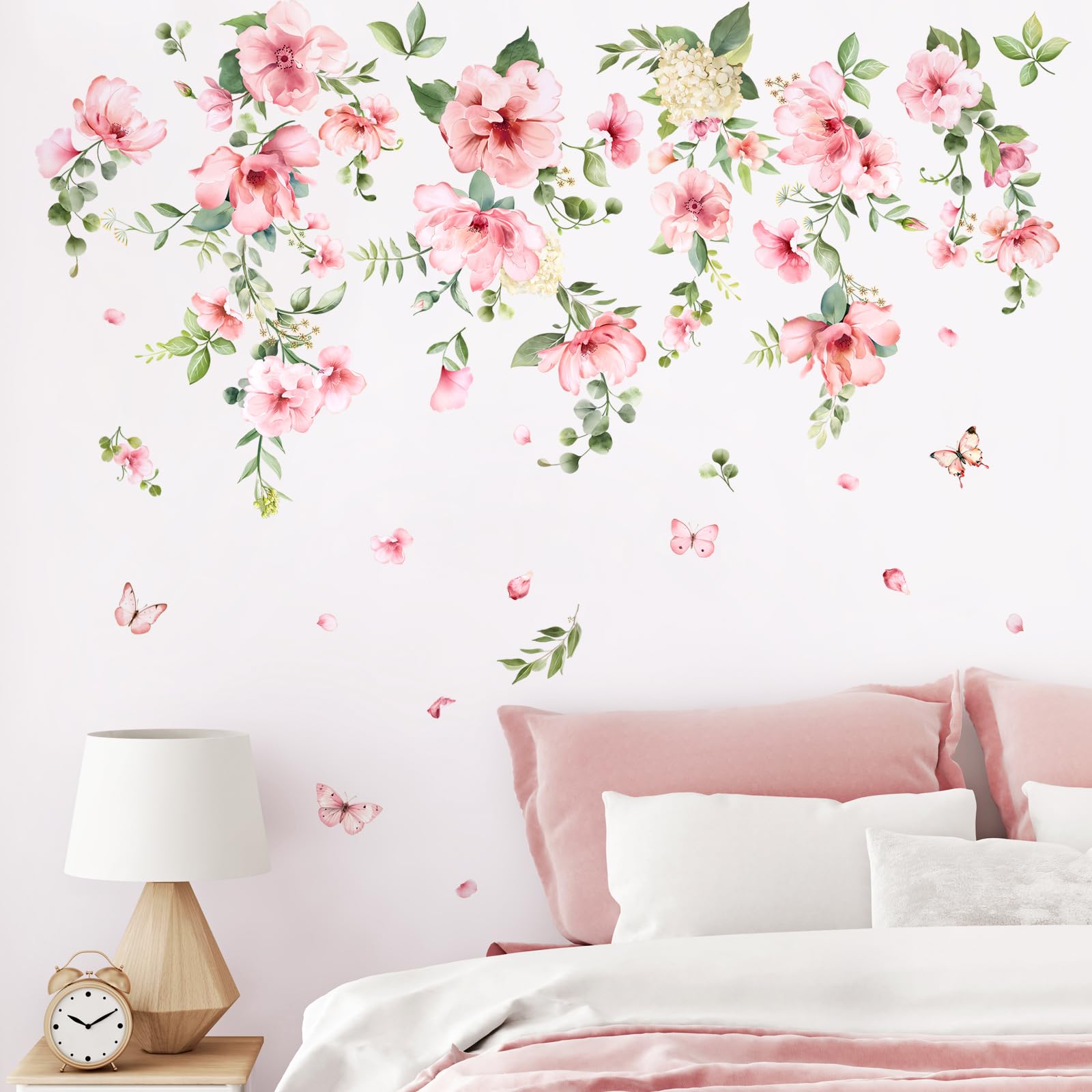 Pegatinas de Pared Flor Rosa, Vinilos Decorativos Pared 10 Sheets Jardín de Primavera Floral, Adesivos Paredes Decoración para Salon Dormitorio Pasillo Oficina Sofá Muro Armario Cajones