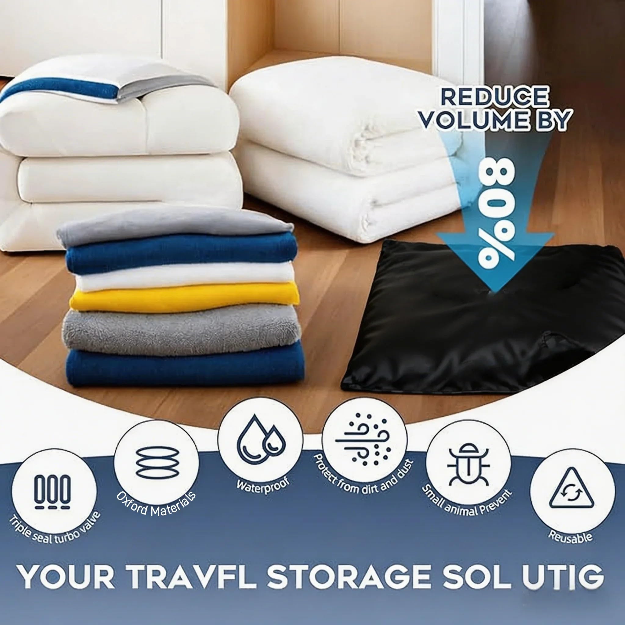 Bolsas Vacio Ropa Bolsa de compresión enrollable portátil | Diseño multiusos sin bomba for equipaje de viaje a casa(5 Pack,50X40 cm)