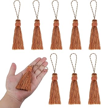 8 Pcs Small Tassel 15.5cm/6 Inch Silky Floss Bookmark Tassels with 2.5 Inch Cord Loop for Jewelry Making, Souvenir, Bookmarks, DIY Craft Accessory (Orange,8P)