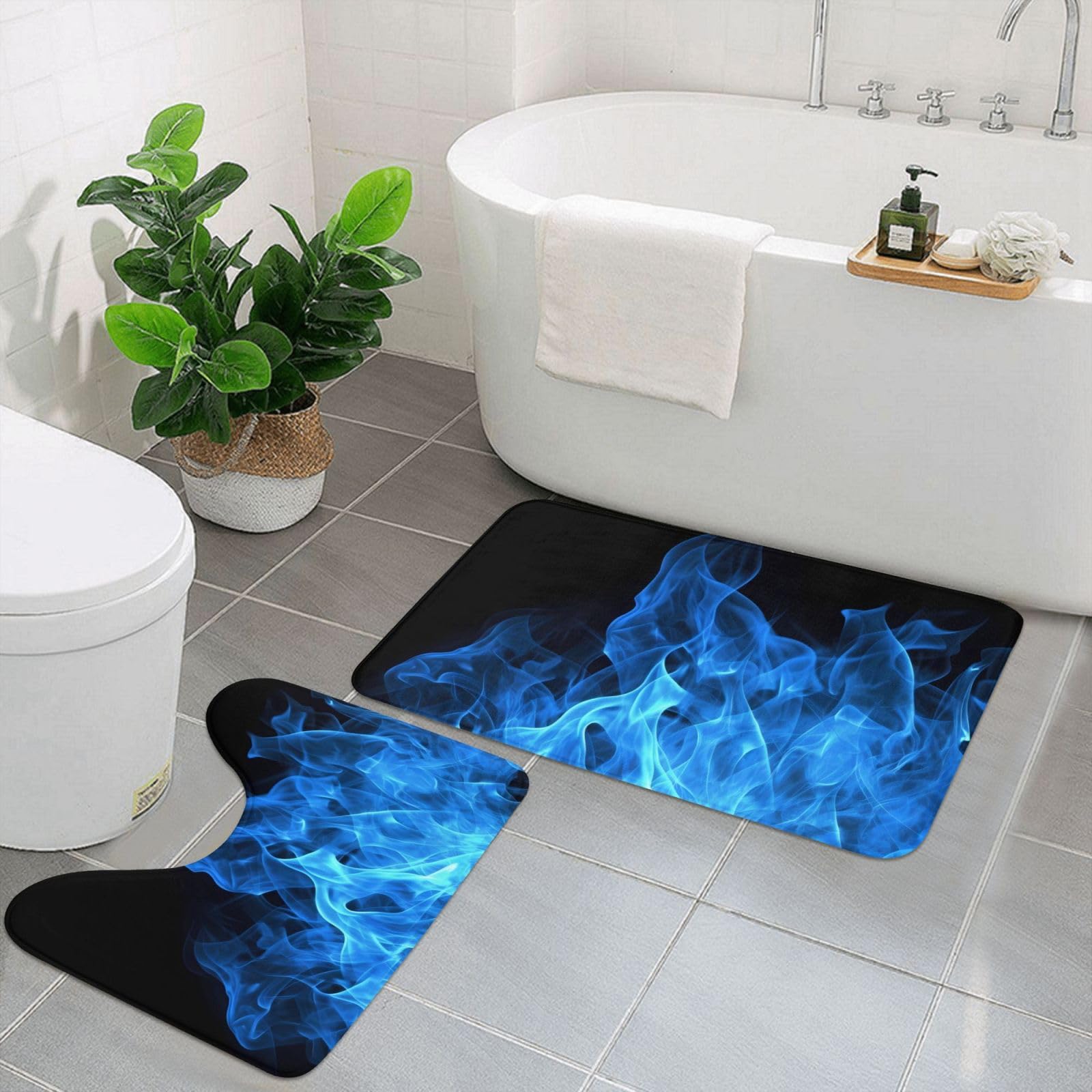 Tapis de bain en microfibre U Blue Flame x2 doux et absorbants