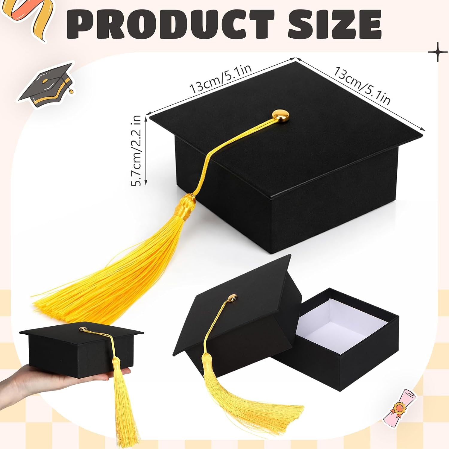 Spakon 6 Pcs 2026 Graduation Cap Gift Box Graduation Party Favor Candy Card Boxes Sturdy Black Cap Grad Candy Box with Tassel Craft DIY Gift for 2026 Grad Party Favor Supply Guest (5.12 x 5.12 Inch)
