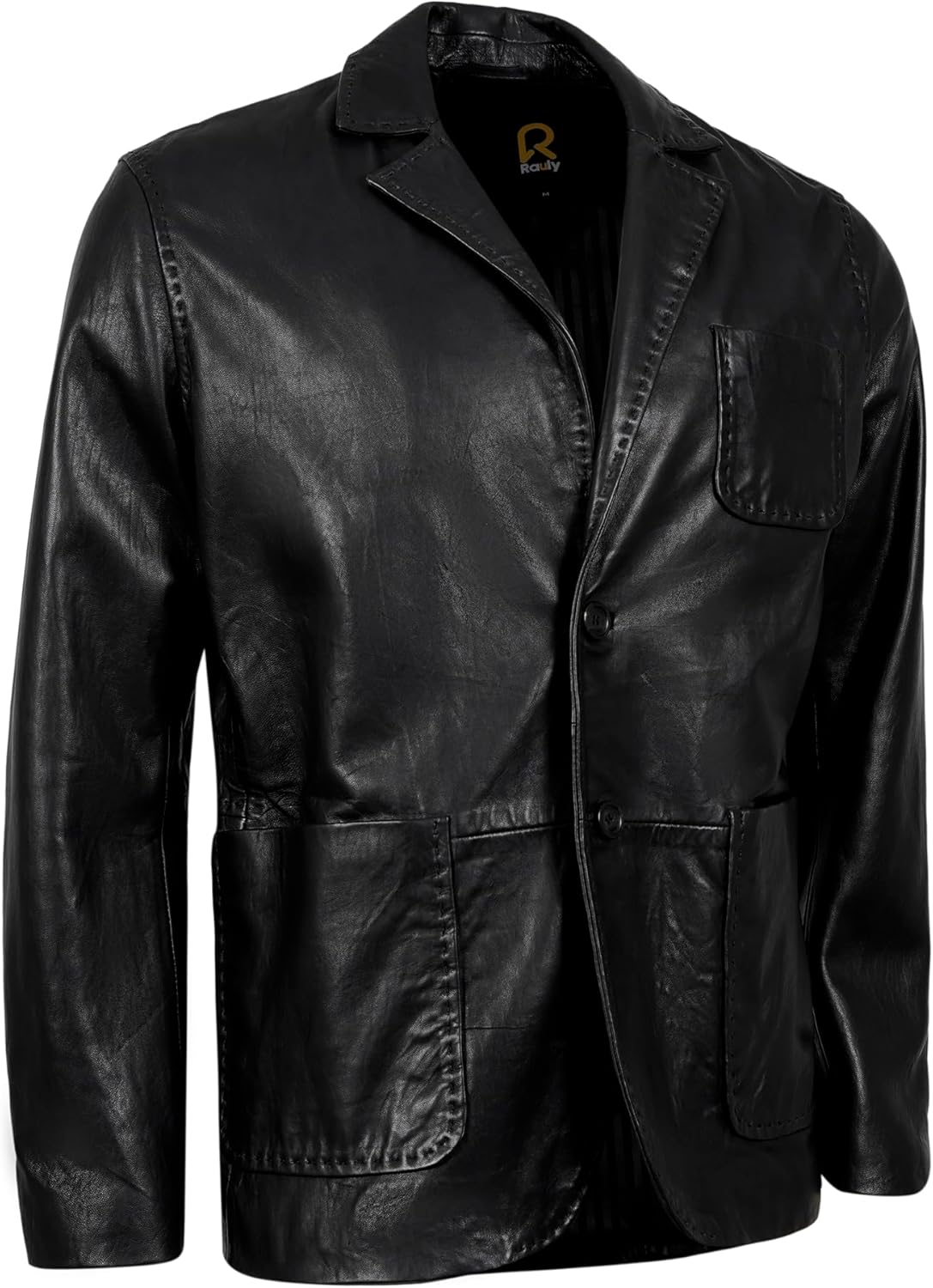 Rauly Real Lambskin Leather Blazer Men Notched Collar Button Closure Front Casual Mens Leather Coat - Image 2