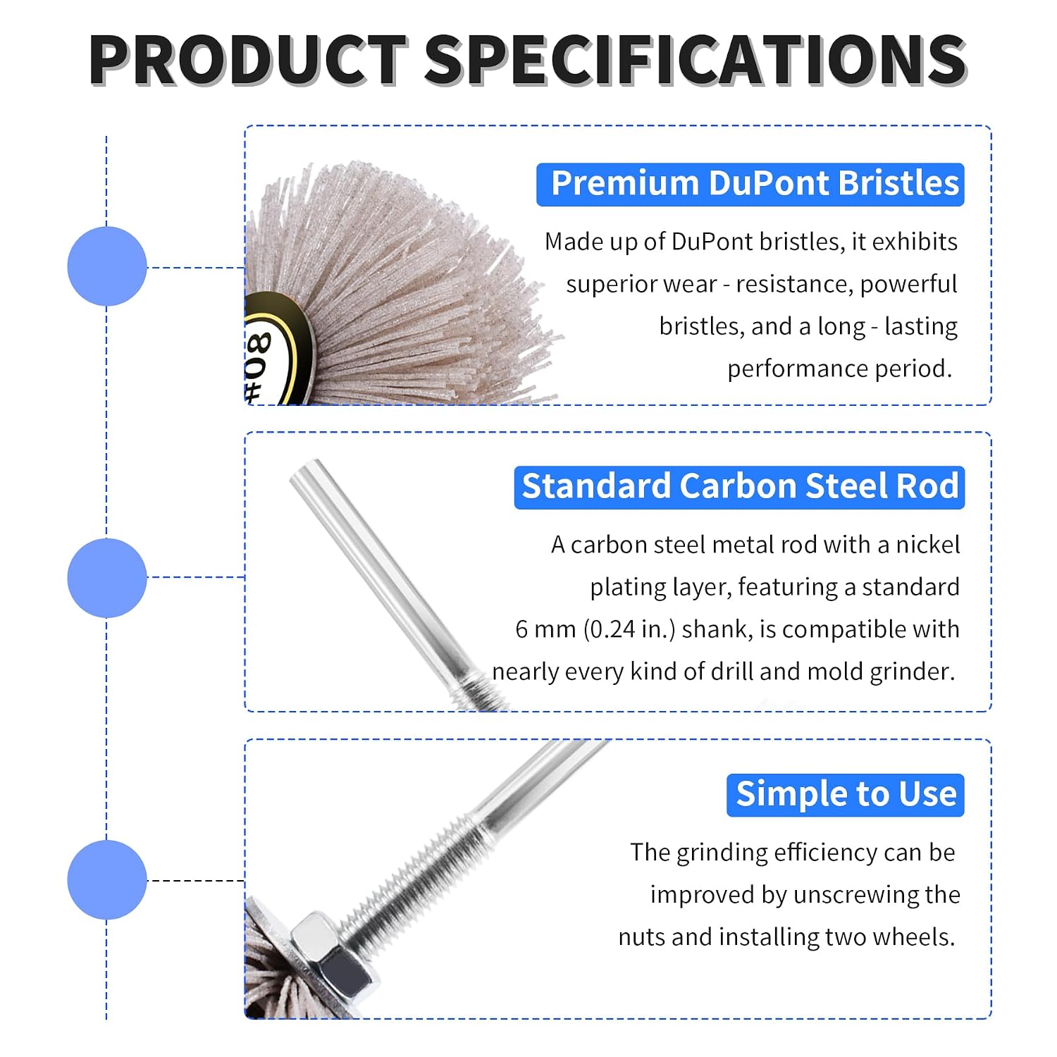 Nylon Wheel Brush Abrasive Grinding Head, 320 Grits Nylon Wheel Polishing Brushes with 6mm丨1/4 Shank for Removal of Paint/Corrosion/Rust