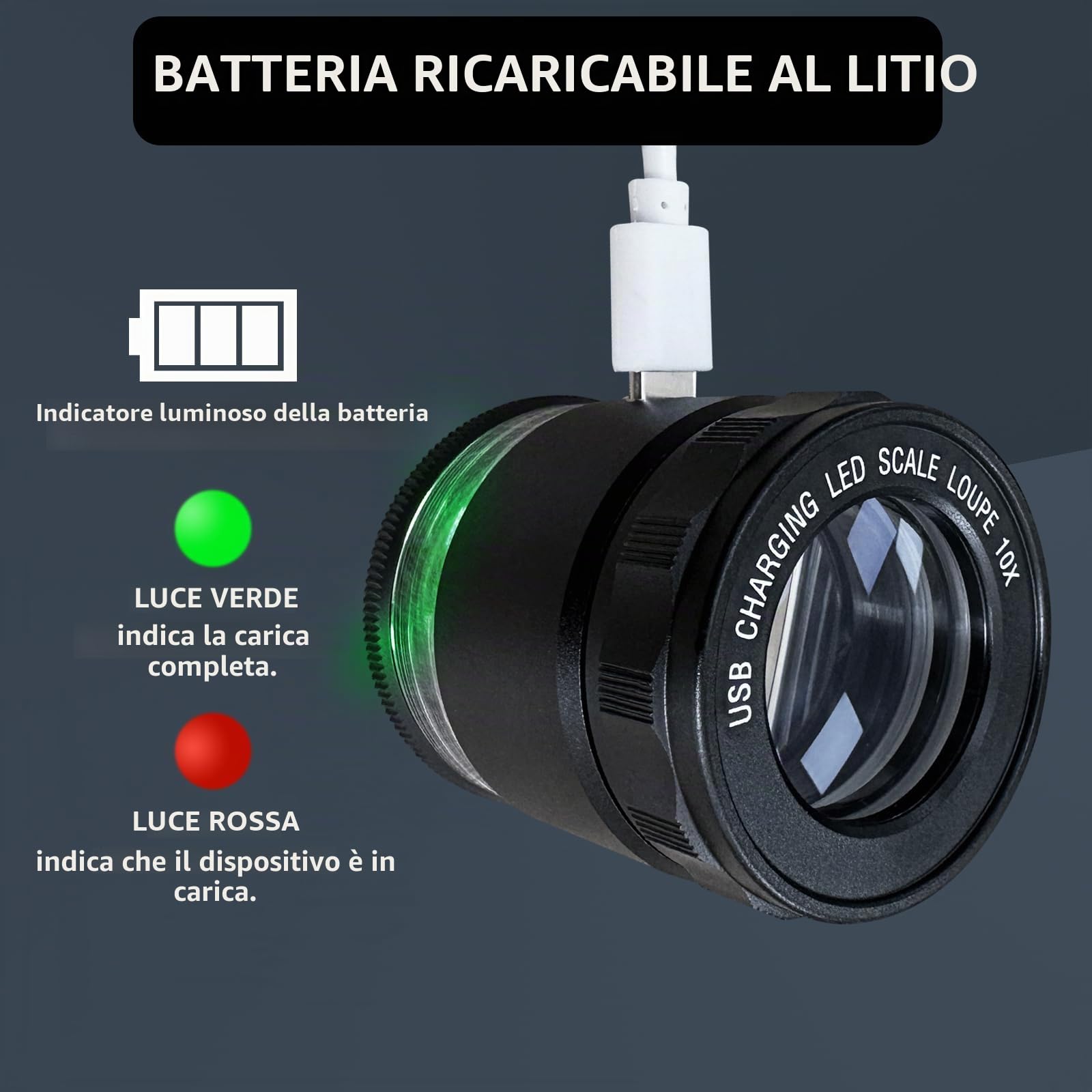 Lente d’ingrandimento per Gioiellieri 10x, Lente Portatile con 6 Luci LED e Scala in Vetro a 3 Misure, Lente Ricaricabile con Campo Visivo di 25 mm, per Gioielli, Gemme, Monete, Strumento per hobby