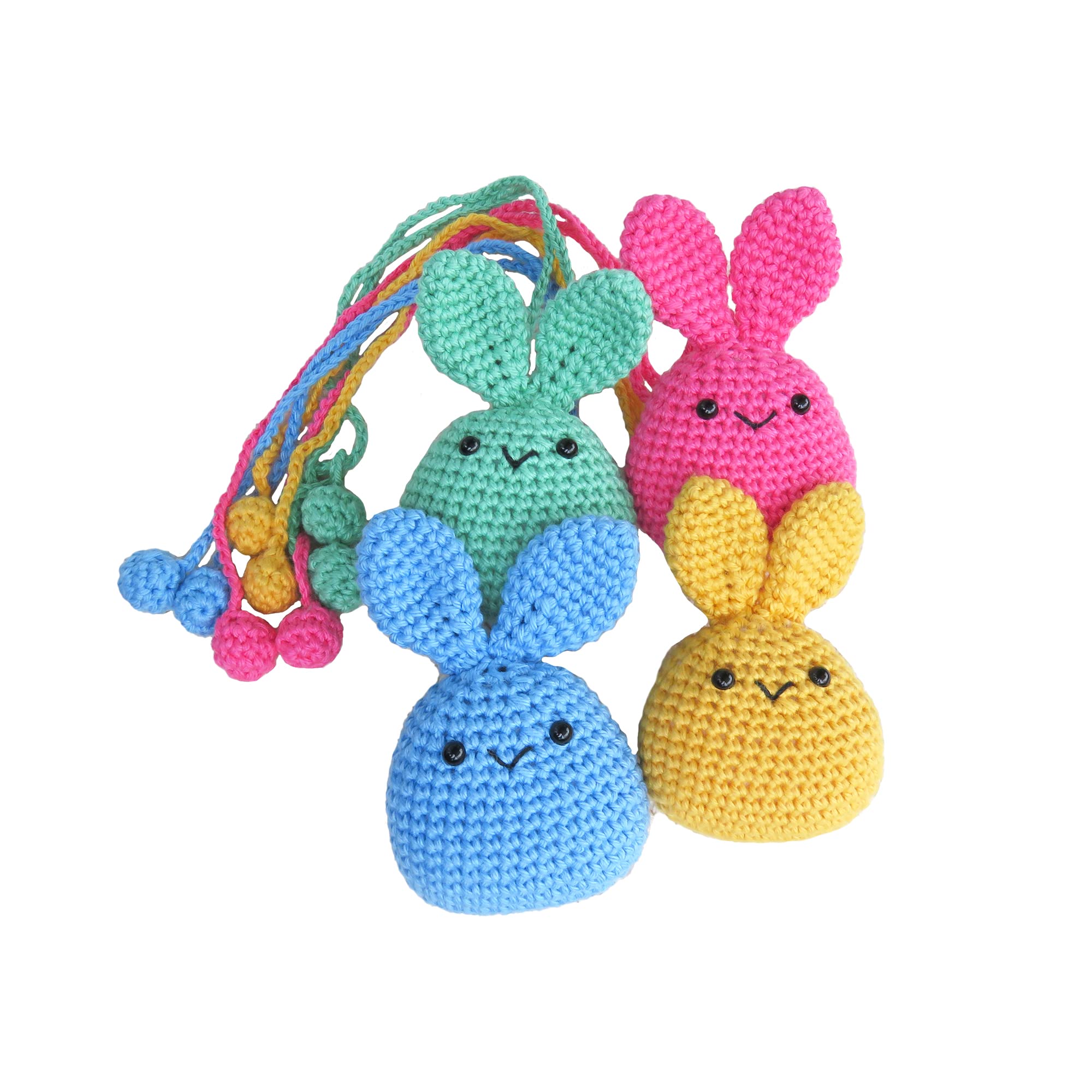 Crochet Kit, 4 Mochi Rabbits Amigurumi complete beginner learn to crochet kit - Gift for teens (14+) and adults, Beginner crochet kit (Blue, Green, Yellow, Pink)
