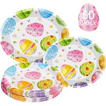 50 Pack Large Easter Plates Set - Watercolor Happy Easter Oval Paper Plates, Disposable Spring Colorful Eggs Oval Heavy Duty Dinner Dessert Plate Tableware for Easters Party Supplies Table Decorations