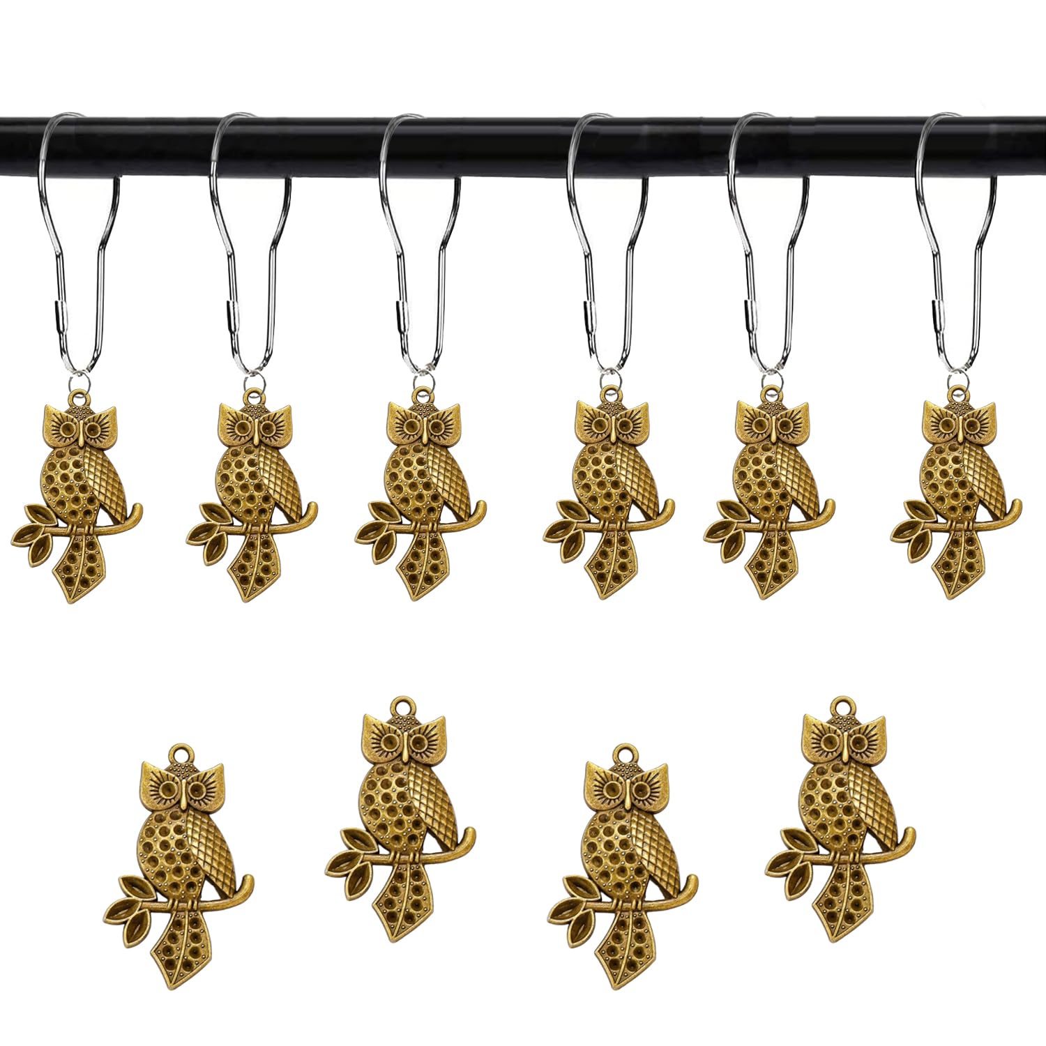 YRMLYMOP Owl Shower Curtain,12 Pcs Owl Decorative Shower Hooks Chic Decorative Shower Curtain Hangers, Cute Nature Animal Vintage Theme Bathroom Decor Decorative Shower Hooks