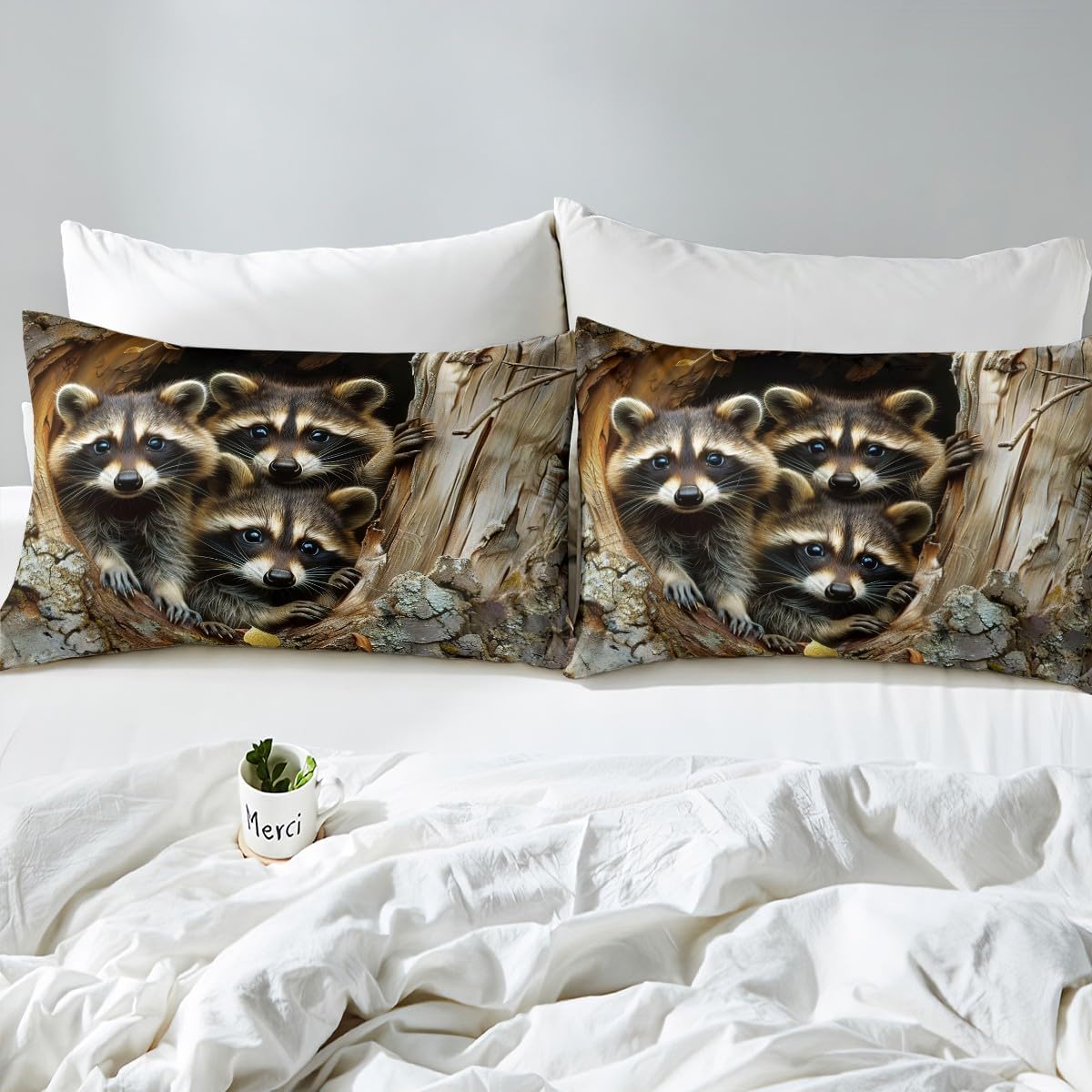 Raccoon Bedding Duvet Cover Set King Size Raccoon Bedding Set for Kids Boys Girls Possum Gifts Comforter Cover Set Raccoon Stuffed Animal Family Bedspread Cover Bedroom Bedclothes