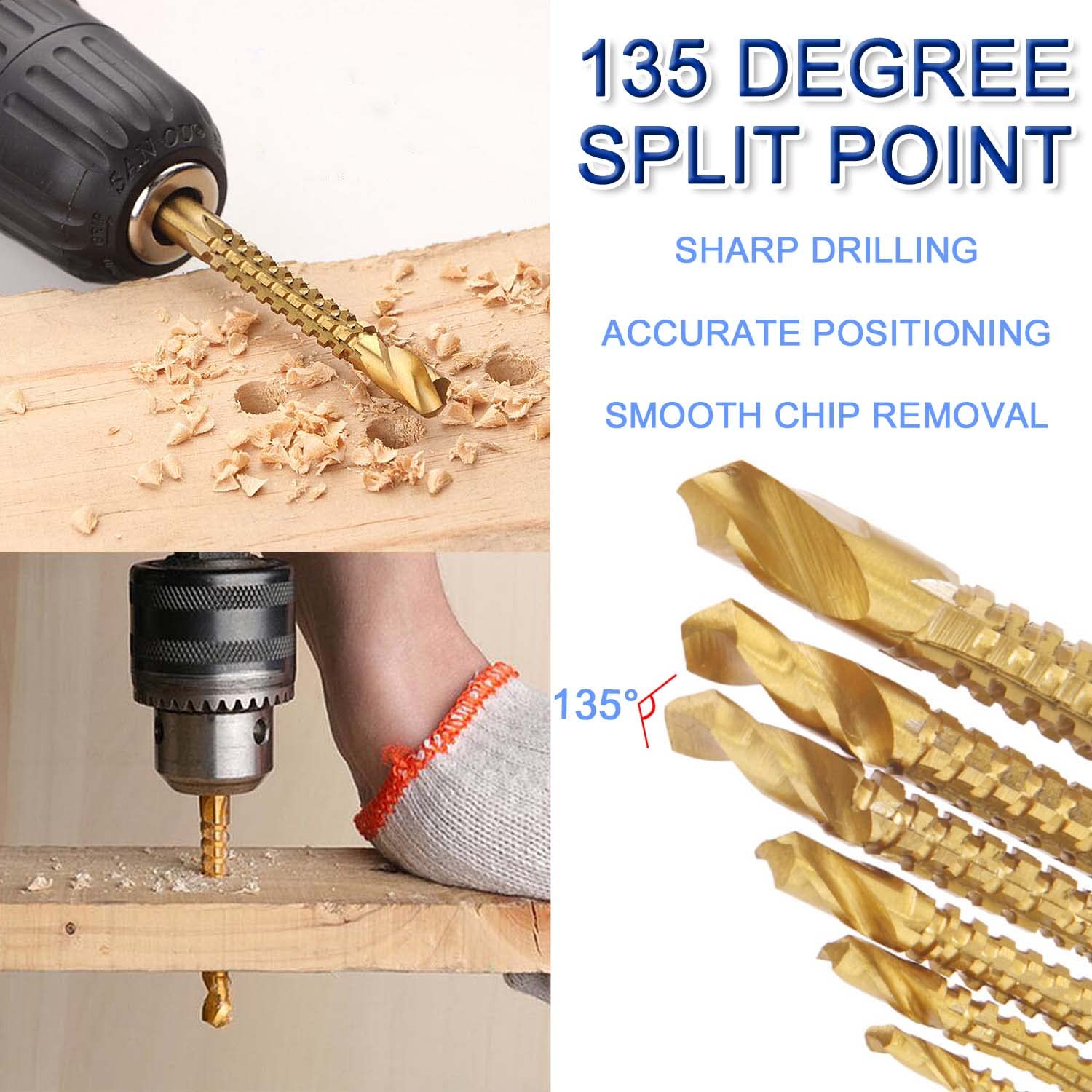 8 Pack Titanium Coated HSS Twist Drill Bits 3-10mm G48526