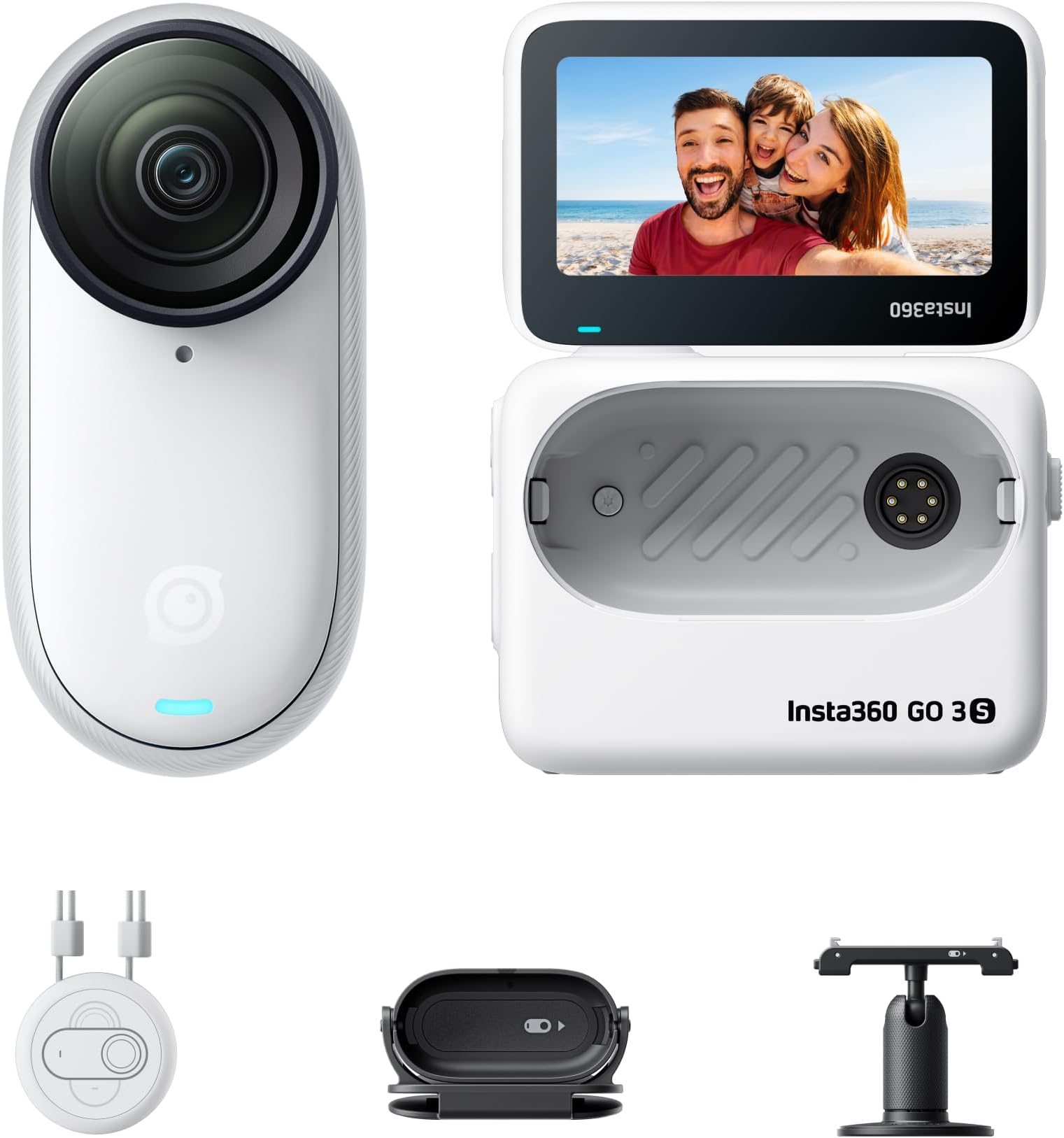 Insta360 GO 3S 128GB 4K Mini Portable Vlogging Camera, Hands-Free, Mount Anywhere, Stabilization, 140-Minute Battery life, 10m Waterproof, Apple Find My, Pet POV, White