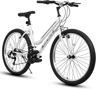 24/26 Inch Mountain Bike for Girls Women, 21 Speed Mountain Bicycle with Dual V-Brake, Carbon Steel Frame, Commuting City Bike to School Work Summer Travel