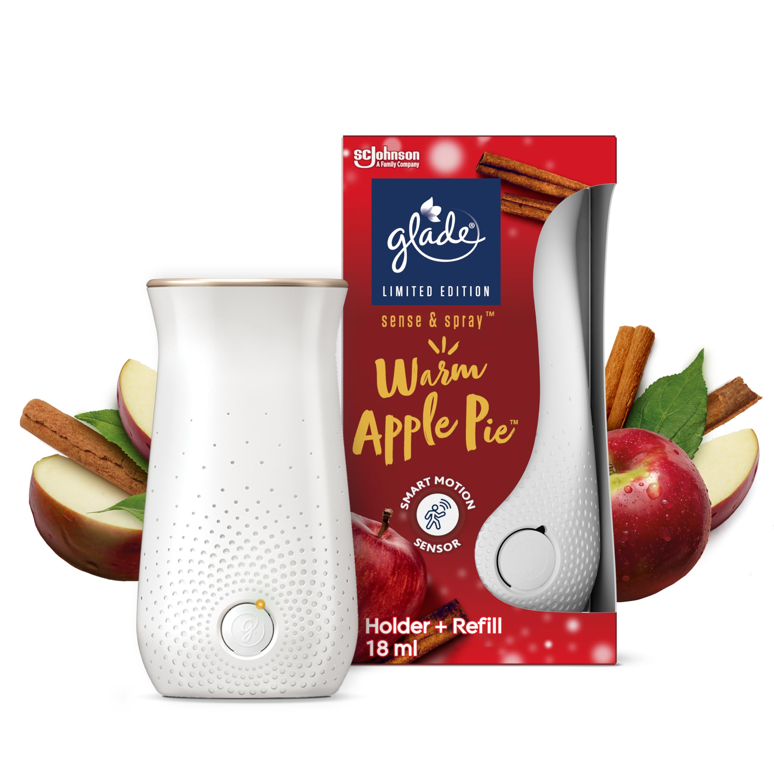 Sense & Spray Air Freshener Holder and Refill, Motion Activated Automatic Odour Eliminator for Home, Warm Apple Pie, 1 Starter kit with Holder and 10 ml Refill