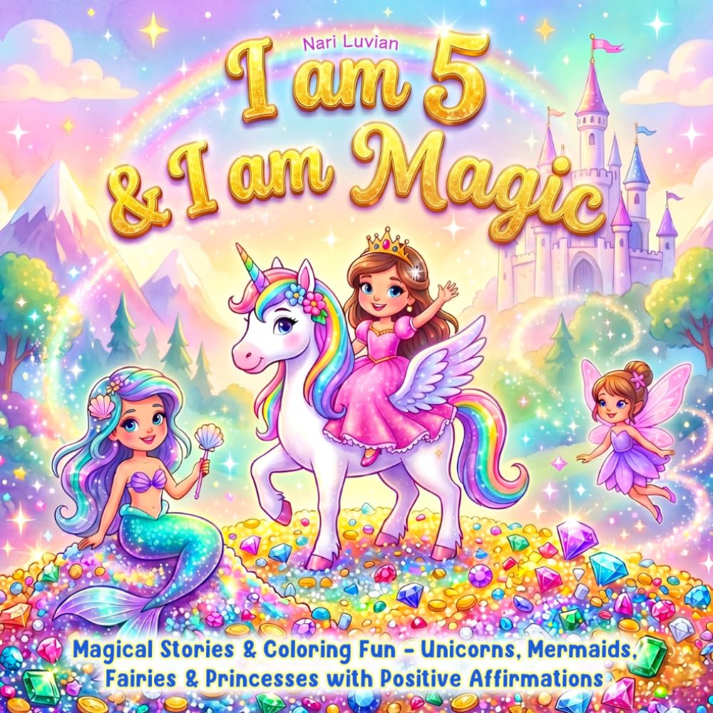 I am 5 and I am Magic: Coloring & Story Book with Unicorns, Mermaids, Fairies & Princesses Featuring Positive Affirmations, Confidence-Building ... Adventures | Perfect for 5-Year-Old Girls