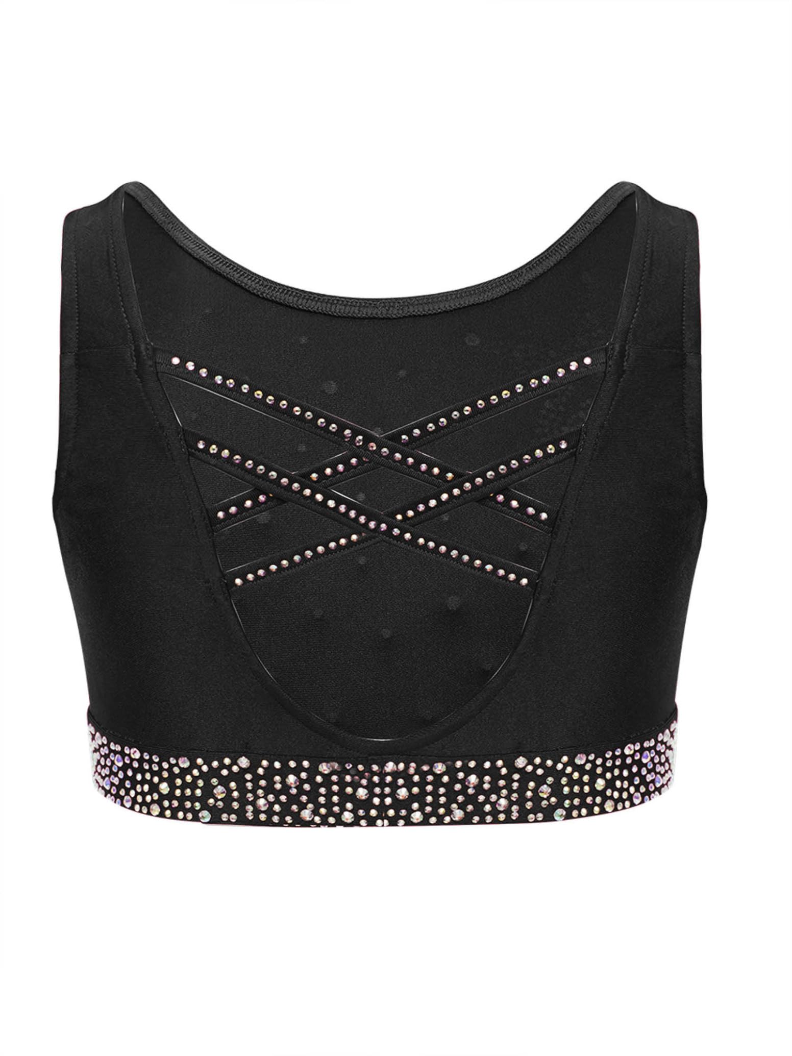 inlzdz Abito Da Pattinaggio Artistico Bambina 2 Pezzi Strass Crop Top Reggiseno + Pantaloncini Tuta Da Ginnastica Artistica Abito Da Ballo Latino Jazz Tango Nero B 15-16 anni