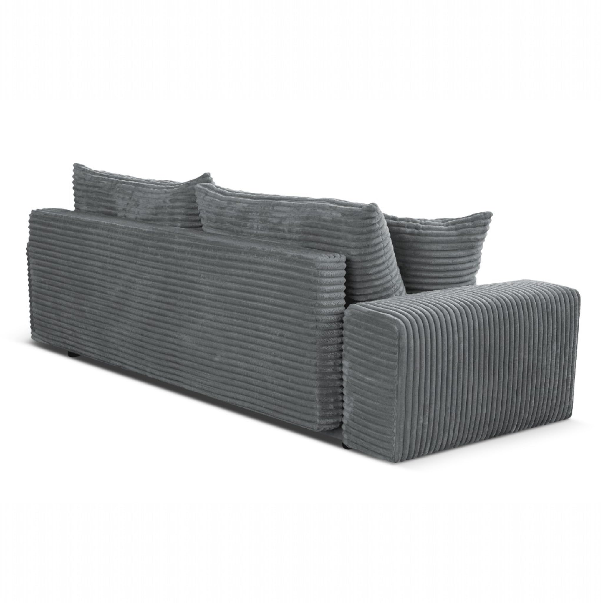 Cordo Schlafsofa 265×150 cm mit Bettkasten – Cord Sofa TILIA Breitcord, SoftTouch Komfort, 3-Sitzer Couch, abnehmbare Kissen, Easy Clean & Pet Friendly (Grau)