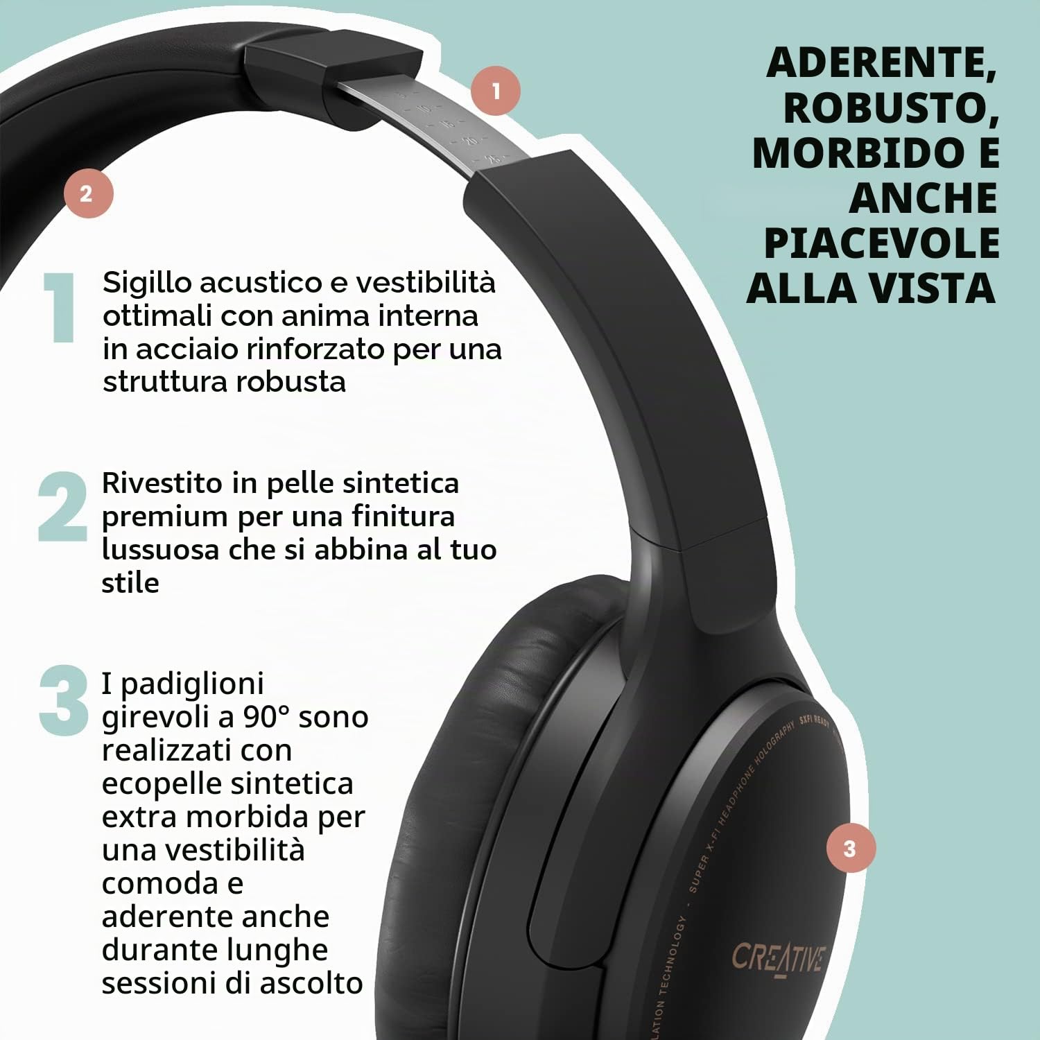 CREATIVE Zen Hybrid Cuffie over-ear wireless con Cancellazione Attiva del Rumore Ibrida e Modalità Ambiente, fino a 27 ore (con ANC attivo) di riproduzione, Bluetooth 5.0, AAC,Nero