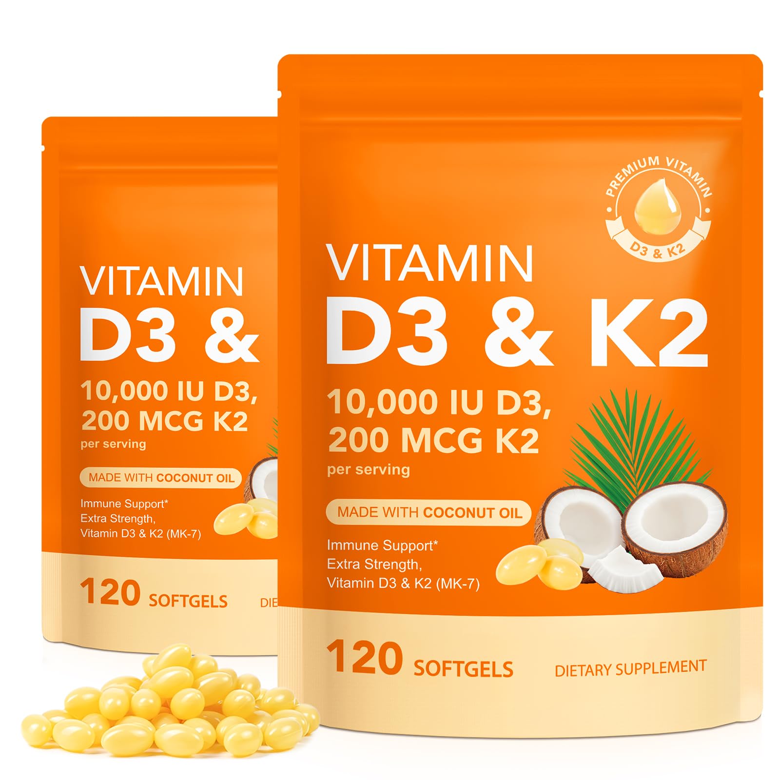 Vitamin D3 K2 Supplement Softgel, Vitamin D3 K2 Softgel with 10000 IU Supports Immune, Heart, Teeth & Bone Health, Gluten, Soy, 120 Softgels — Amazon image 12