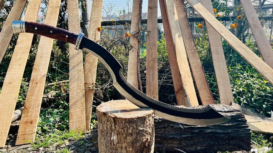 EGKH-25 25 Inch Heavy Duty Khopesh or Kopis Sword - Hand Forged Full Tang - Carbon Steel, Nepal Made - Includes Leather Shoulder Strap Sheath
