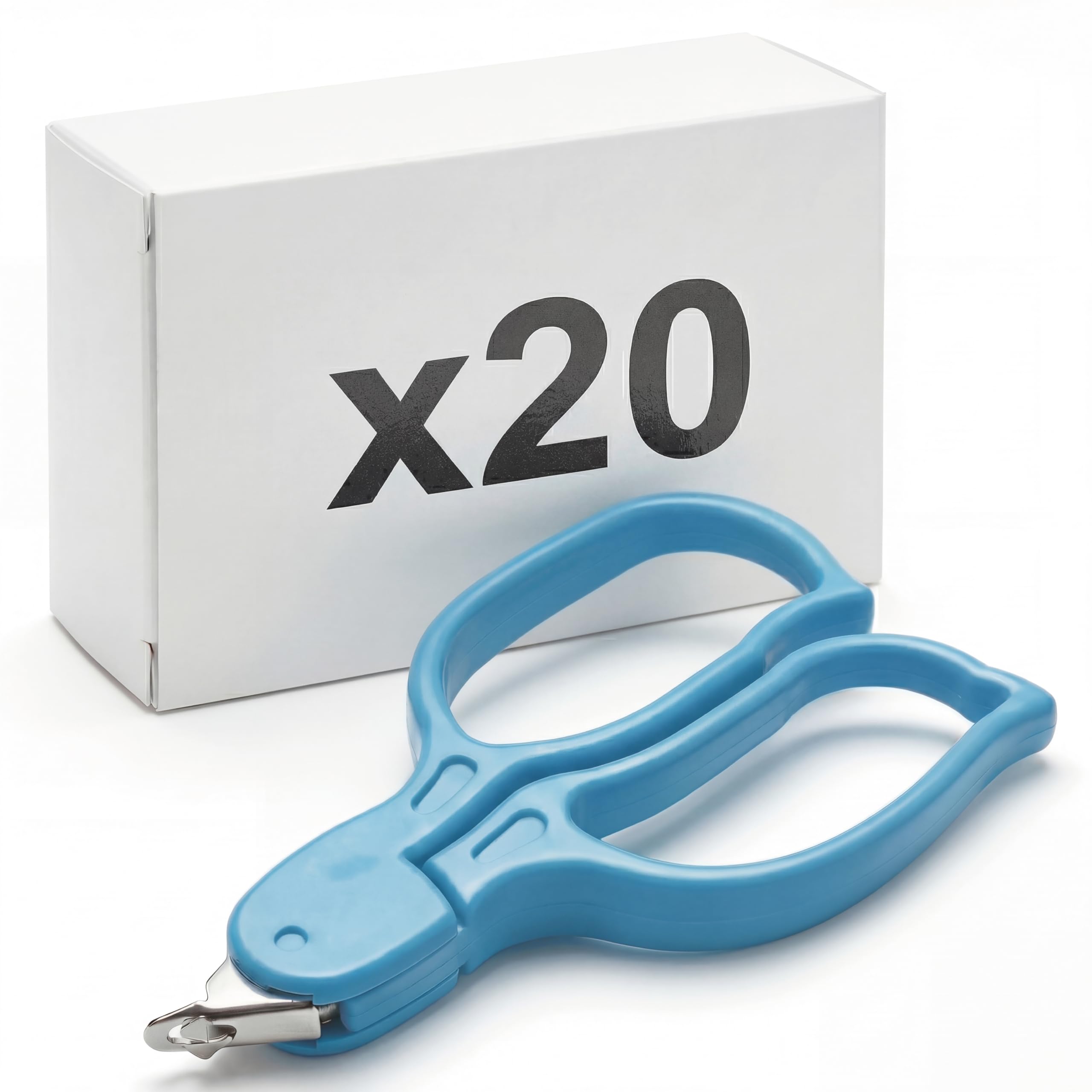 KMINA Ôte Agrafe (20 Unités) Bleu Stérile Jetable avec Ouverture Facile Design Ergonomique Acier Inoxydable et ABS Sans Latex Emballage Individuel 97 x 5,4 mm