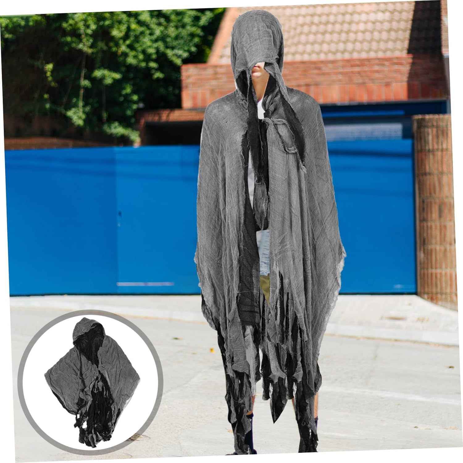 Hooded Grim Reaper Cloak Costume for Adults Halloween Tattered Death Robe Cosplay Cape for Spooky Party Performances and Stage Decorations