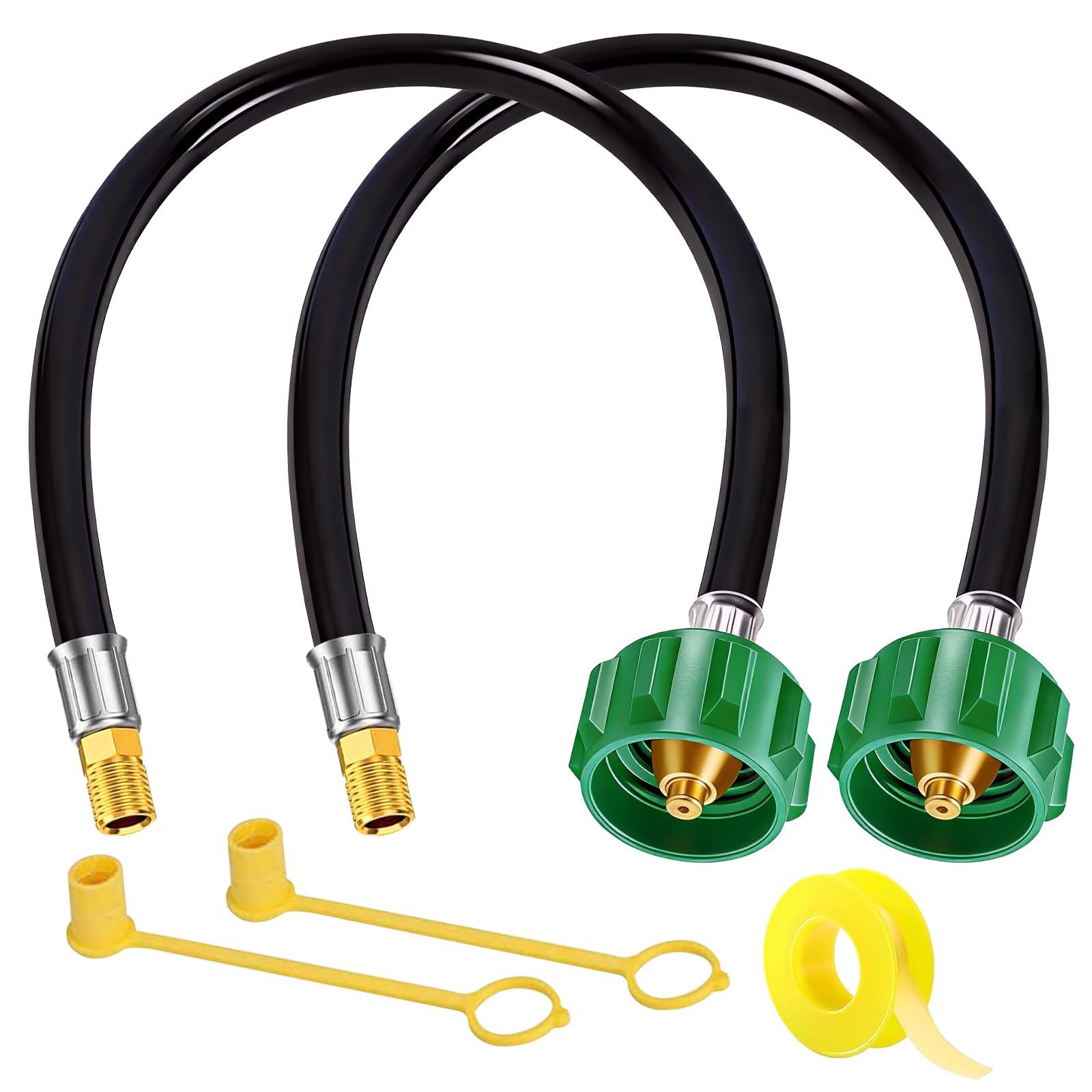 Photo 1 of 2 Pack 15" RV Propane Hose with 1/4" Male NPT & Qcc1/Typel,Propane Hose - RV Propane Regulator 2 Tank Hoses, RV Propane Tank Hose for Camper, Trailer, BBQ Grill, Outdoor Cooking & Camping, 350 PSI