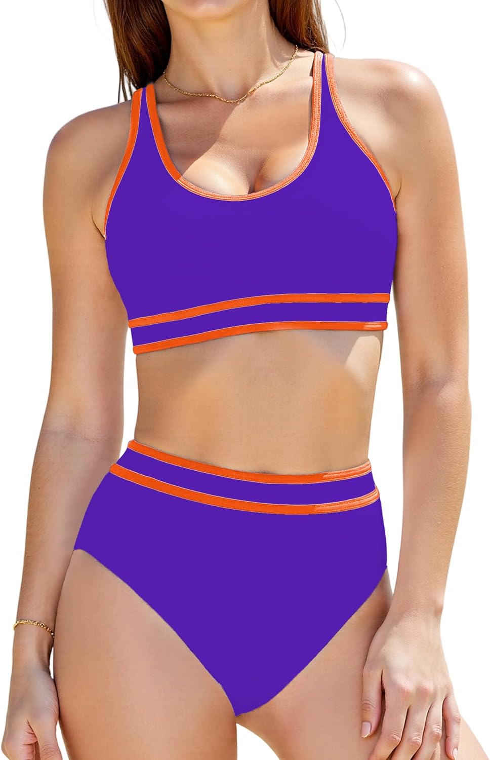 Buauty Women's High Waisted Bikini Sets Two Piece Swimsuits for Women Sporty Color Block Cheeky High Cut Bathing Suits 2026