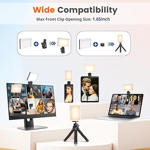 Miniatura 5 de UBeesize Luz para selfie con función de memoria, luz de teléfono recargable para fotos, iPhone, iPad, laptop, monitor, luz de video con clip con 3