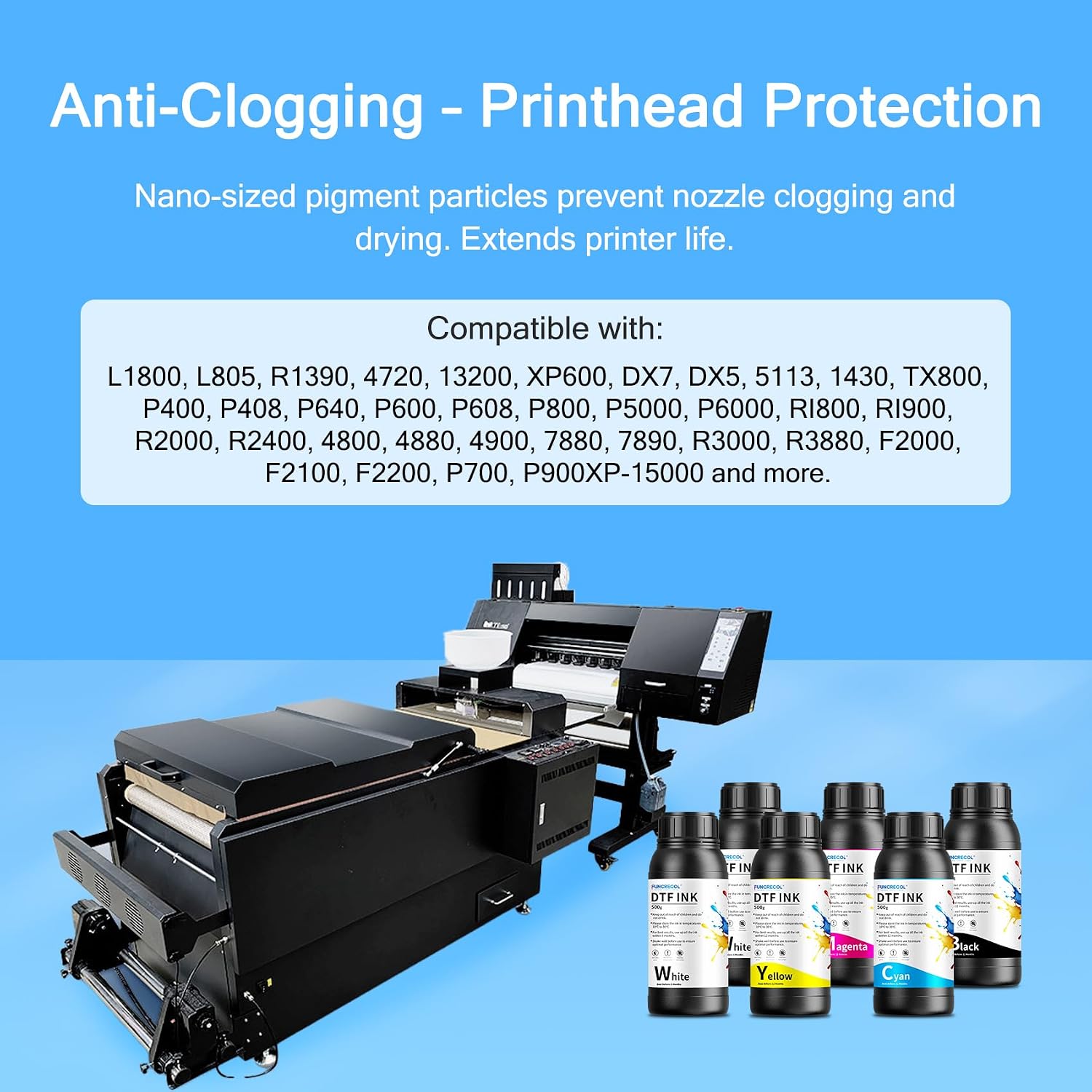 DTF Ink 3000ML Combo Pack, Premium Pigment Ink for PET Film Heat Transfer Printing, Refill for I3200 XP600 R1390 L1800, XP-15000, R2400, L800, 1430, P400, P800, R2000 All DTF Printers